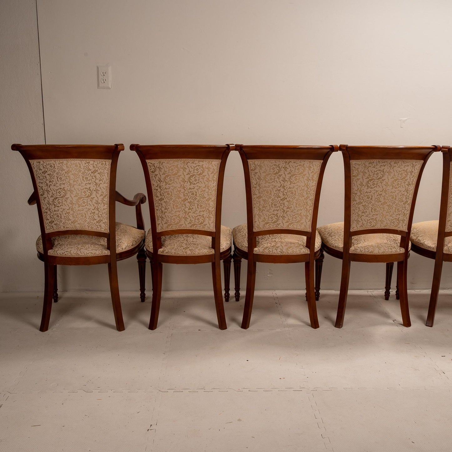 Exquisite French Neoclassic Style Carved Upholstered Dining Chairs - Set of 8 , High End Luxury Seating, Spring Seats, Mahogany Wood