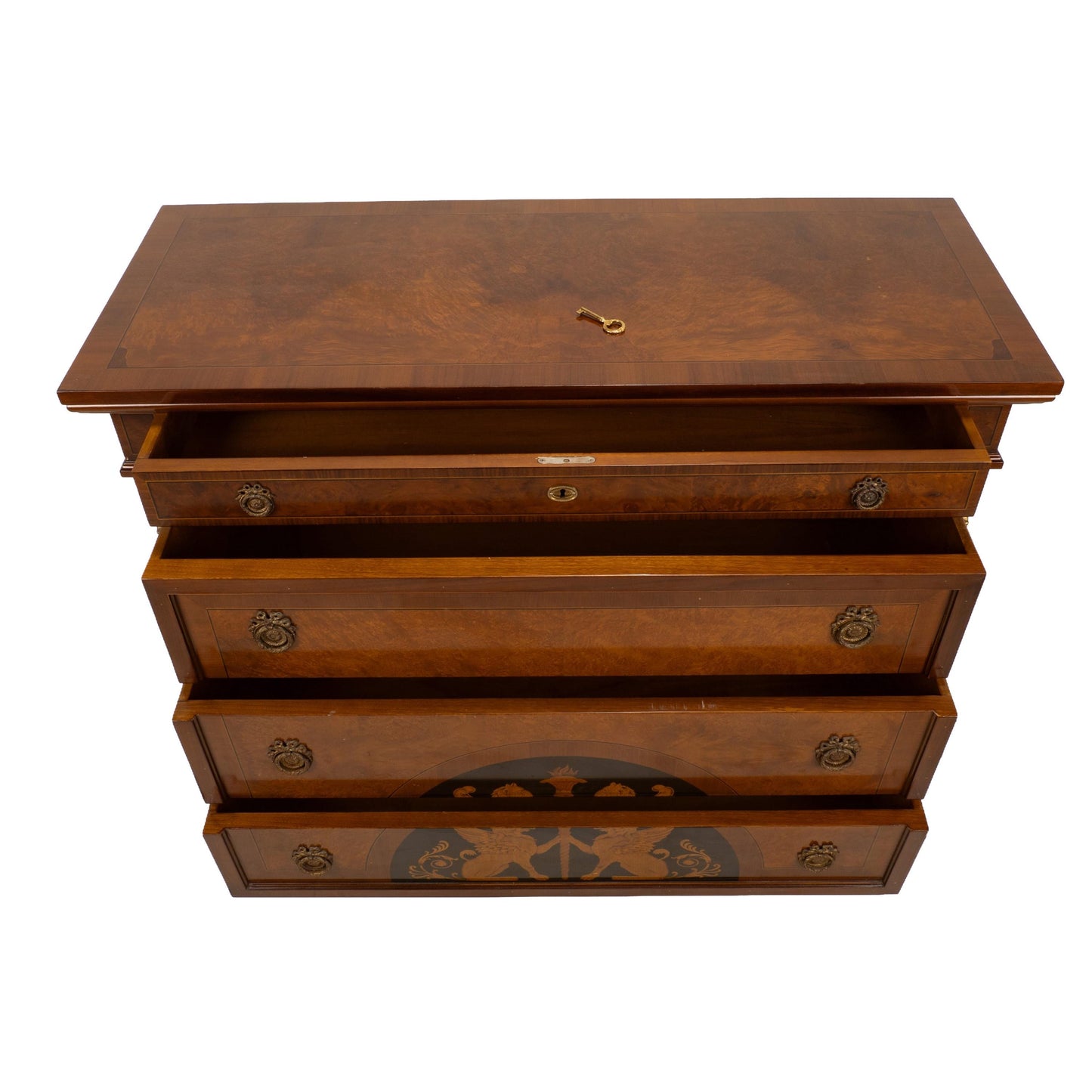 Empire Style Chest of Drawers W/ Griffin Motifs &Hidden Drawer, Neoclassical Dresser