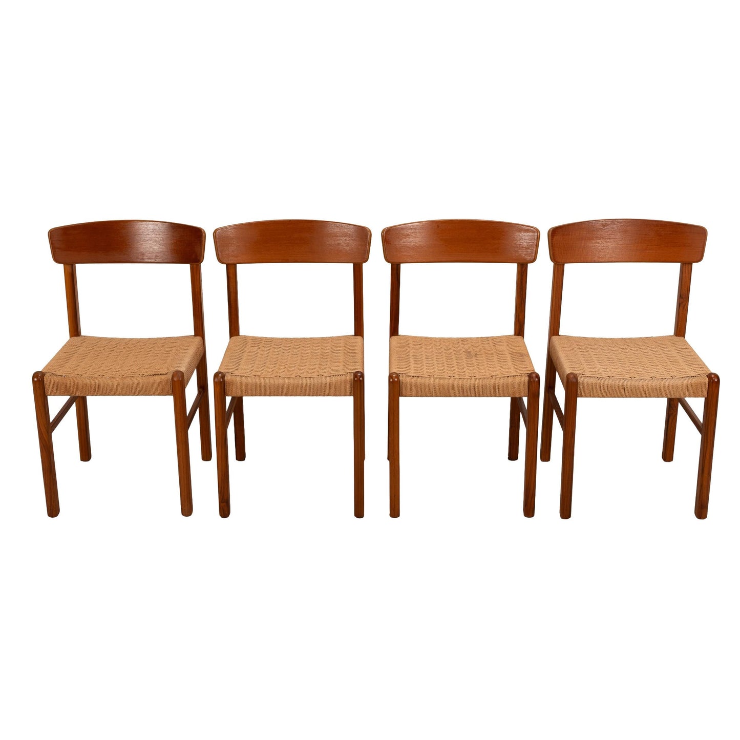 Scandinavian Modern Style Sun Cabinet Teak Dining Chairs W/ Paper Cord Seats - Set of 4