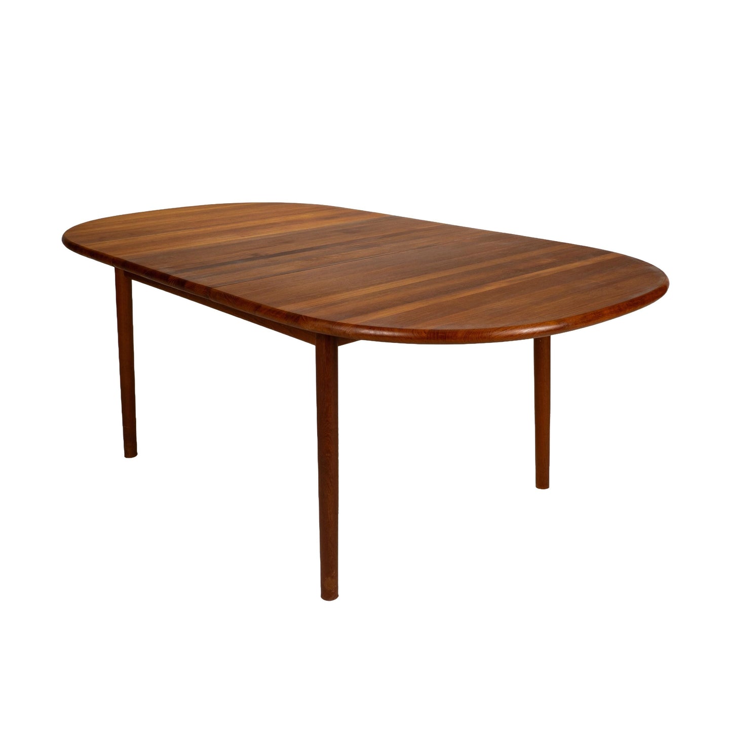 Danish Modern Solid Teak Dining Table W/ Leaf, Oval Extension Table