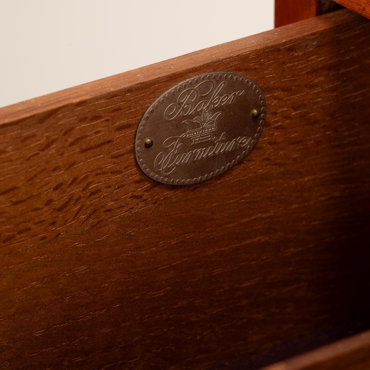Baker Furniture Flamed Mahogany Sideboard With Brass Pulls & Locking Cabinets