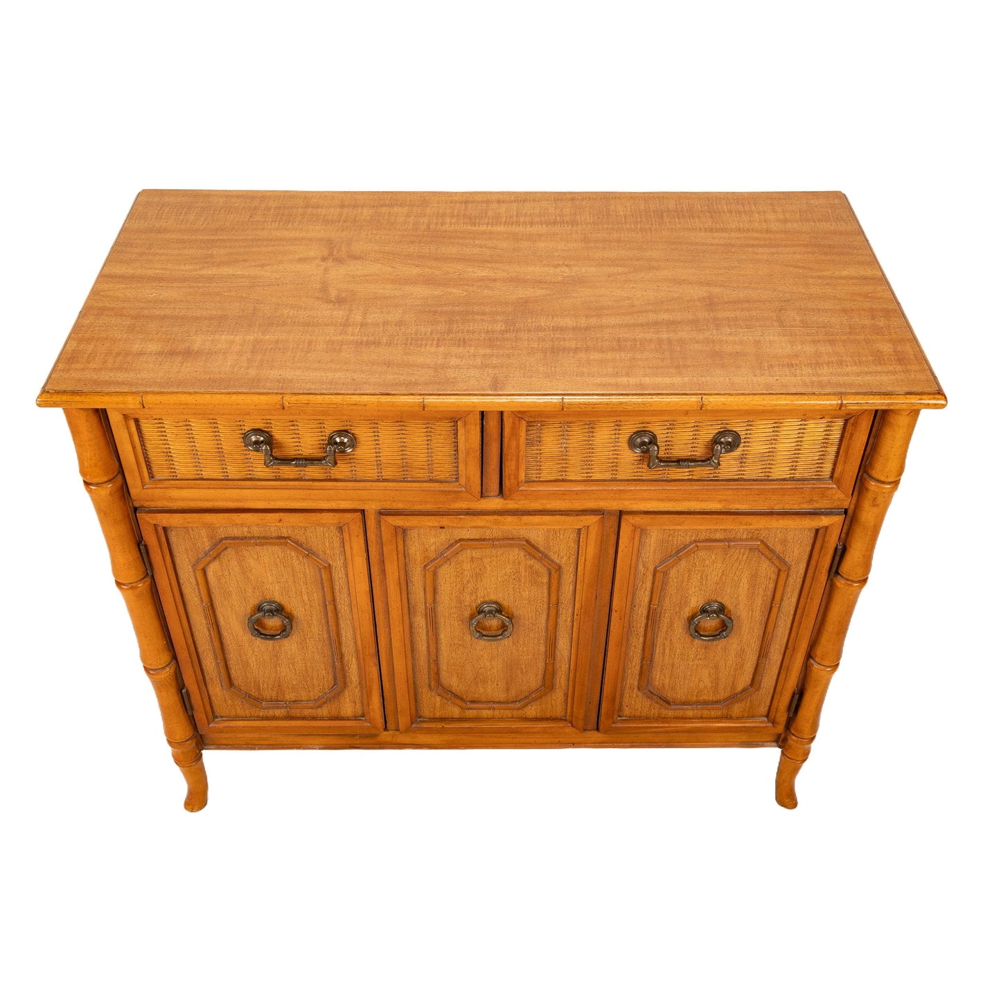Vintage Broyhill Faux Bamboo Credenza – Palm Beach Regency Chinoiserie Sideboard – 1960s Hollywood Glam Console Cabinet - USA Shipping Avail