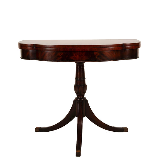 1940s Federal Imperial Style Flip Top Flamed Mahogany Card Game Table - Space Saving Antique Furniture Gorgeous Details USA Shipping Avail