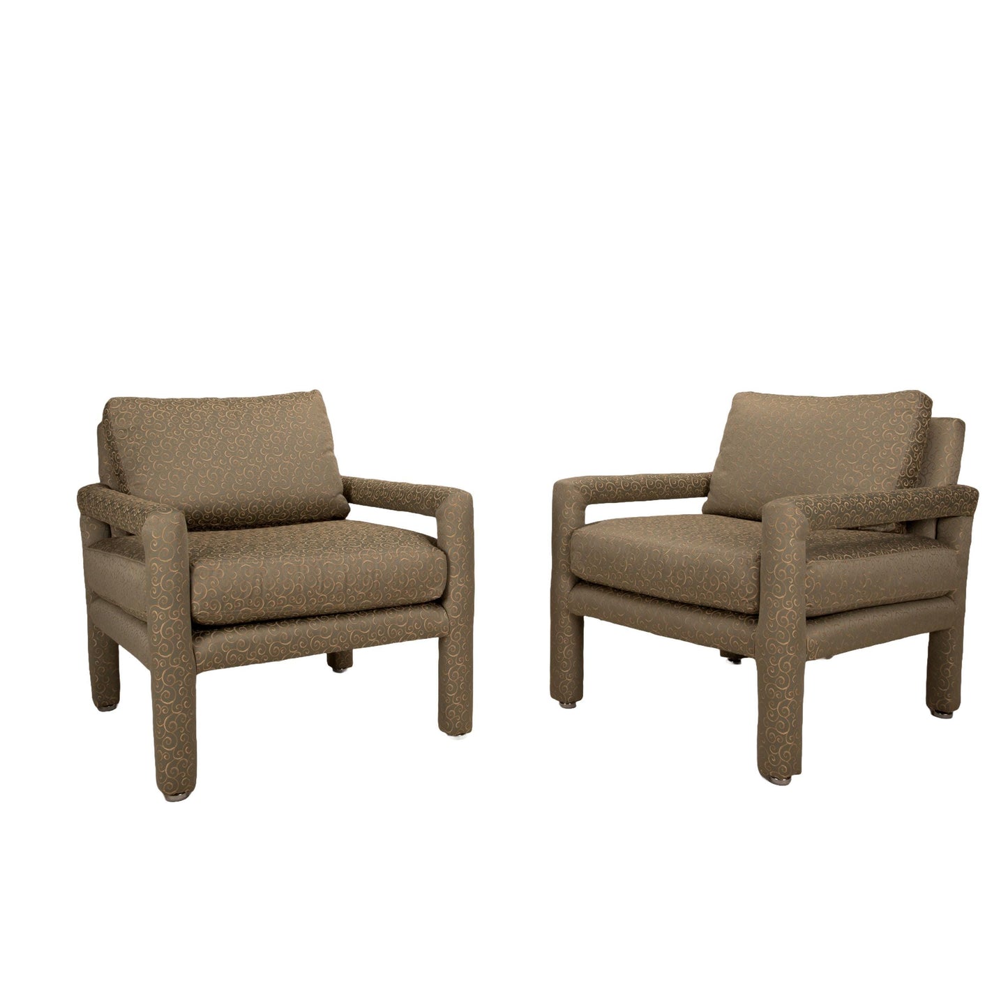 1980s Milo Baughman Style Parson Upholstered Lounge Chairs - A Pair , Classic Mid Century Modern Design MCM , High End Quality Piece