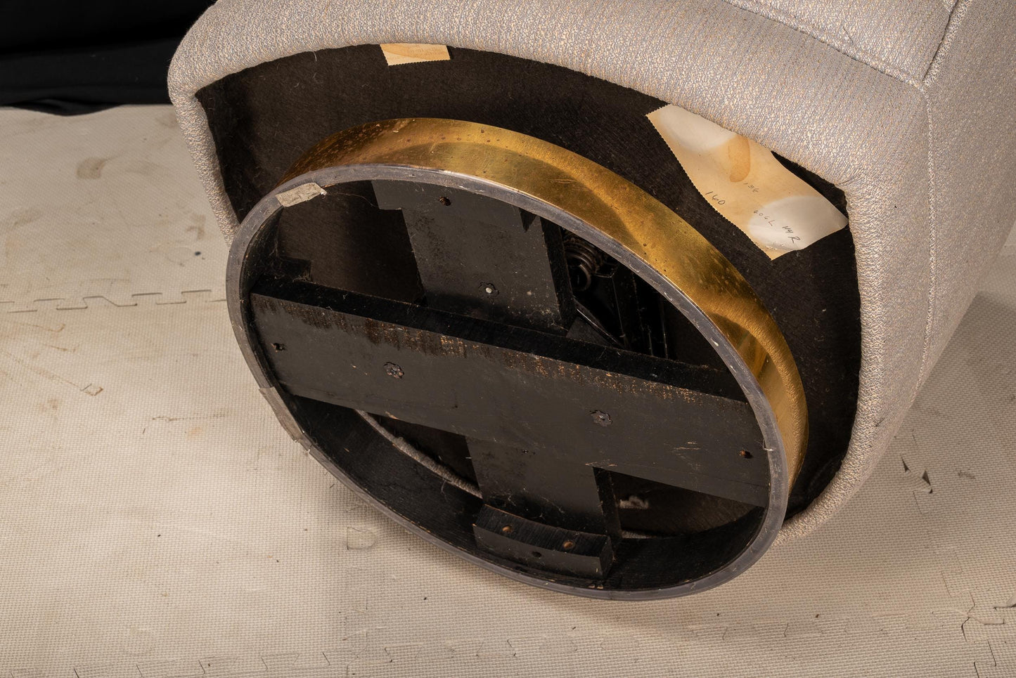 1989 Milo Baughman for Thayer Coggin Swivel Tub Lounge Chairs - A Pair , Hollywood Regency MCM Gold Trimmed Base USA Shipping Available