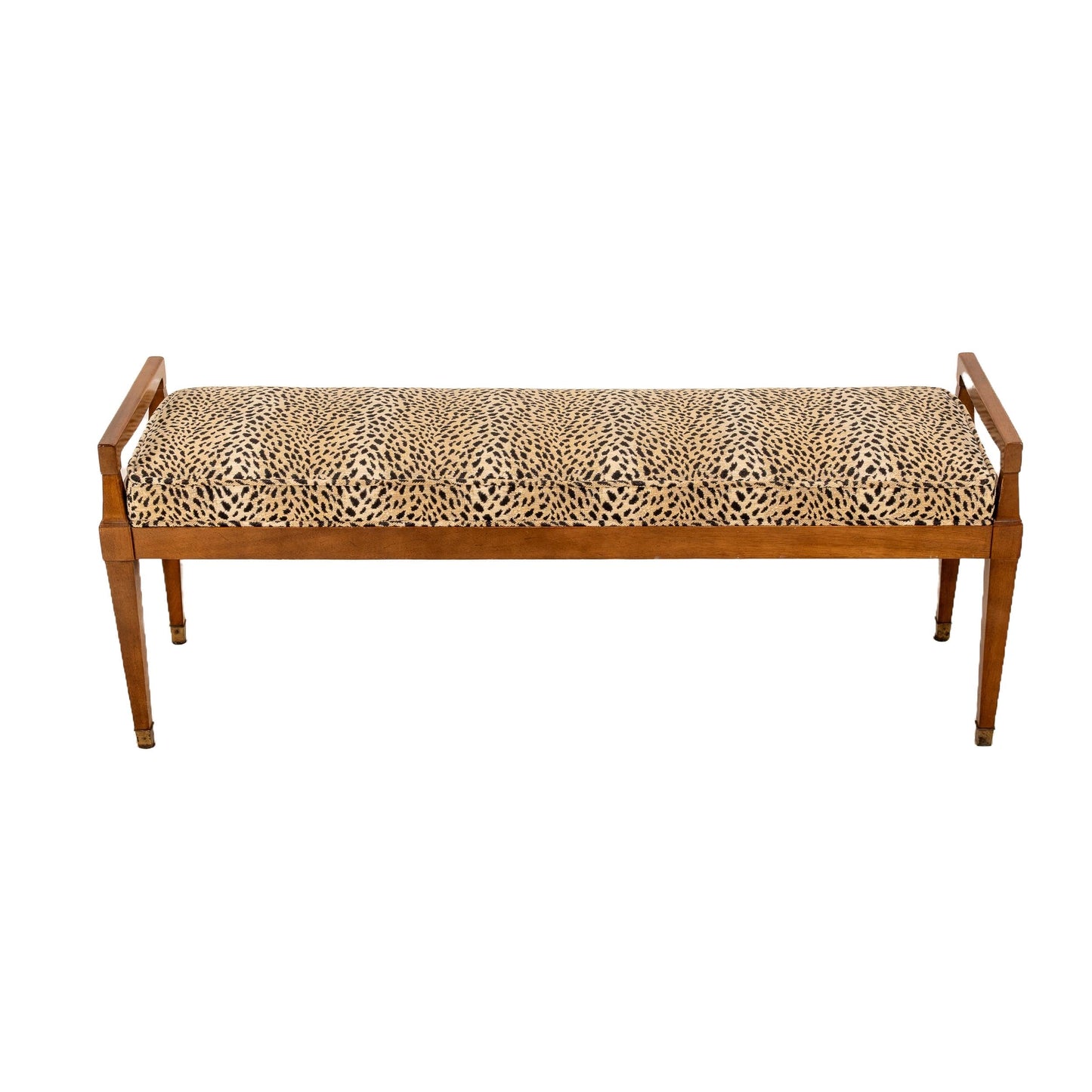 1960s Drexel Mid Century Modern Bench – Federal Style Upholstered Window / Bed Bench – Cheetah Print Vintage Seating MCM Eclectic Charm