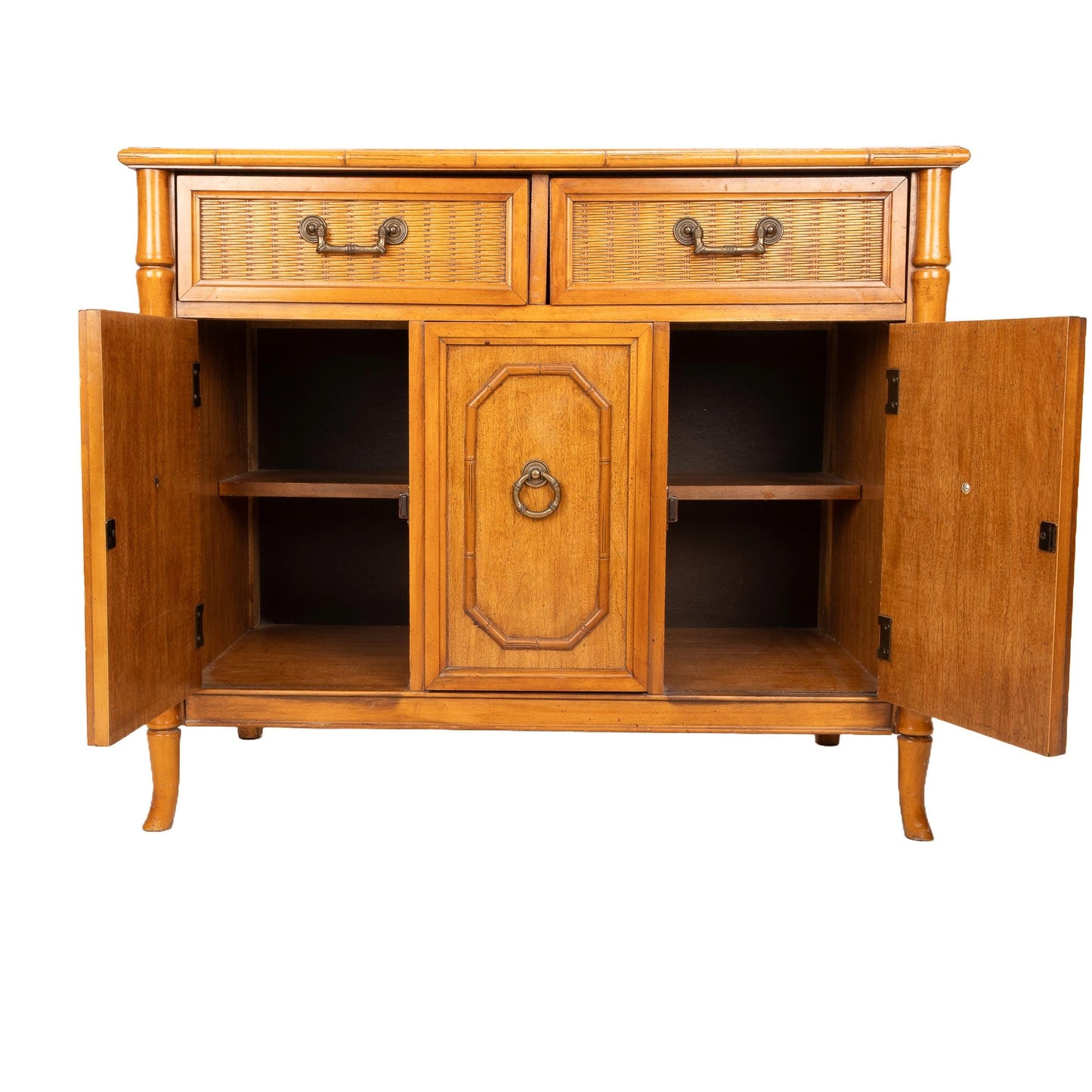 Vintage Broyhill Faux Bamboo Credenza – Palm Beach Regency Chinoiserie Sideboard – 1960s Hollywood Glam Console Cabinet - USA Shipping Avail