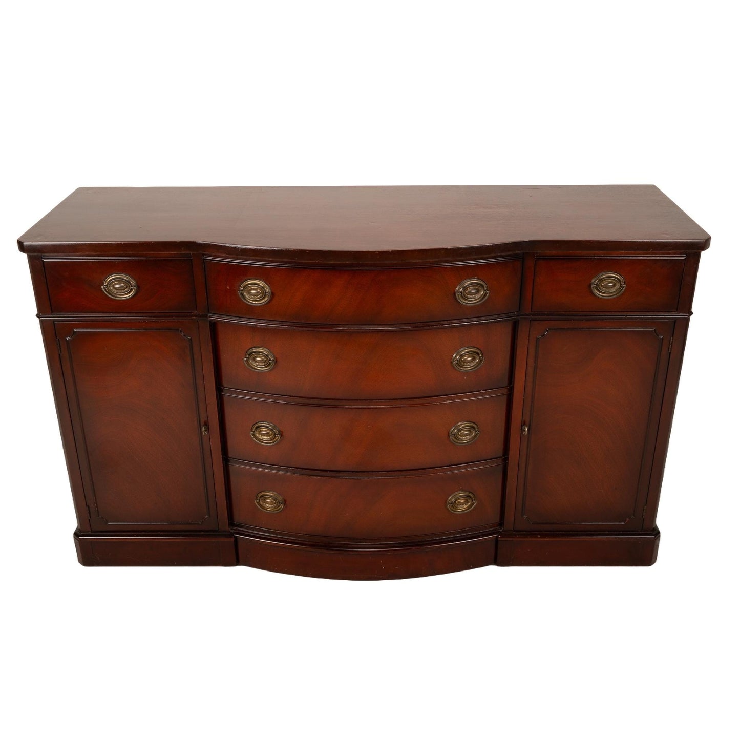 1950s Drexel New Travis Court Collection Mahogany Bow Front Buffet Server Sideboard, Elegant Dining Room Furniture, Classic Piece