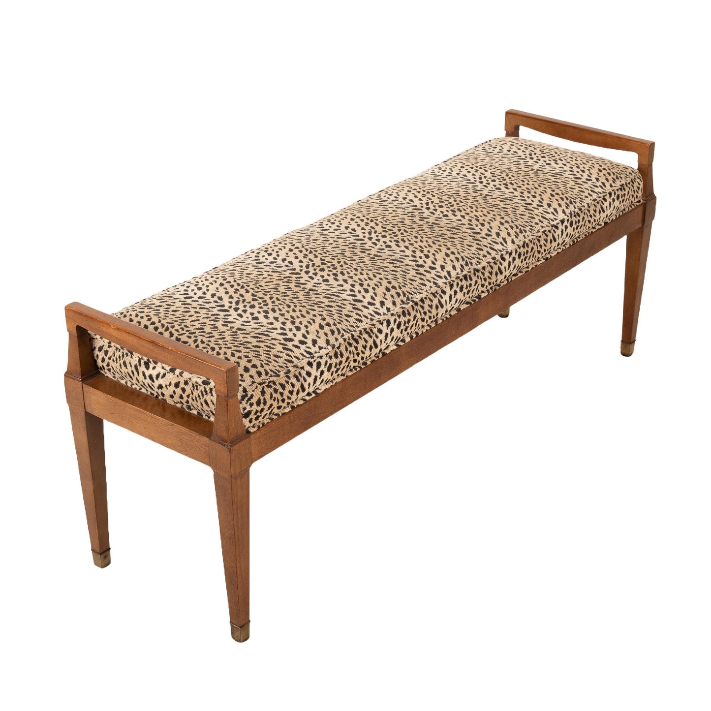 1960s Drexel Mid Century Modern Bench – Federal Style Upholstered Window / Bed Bench – Cheetah Print Vintage Seating MCM Eclectic Charm