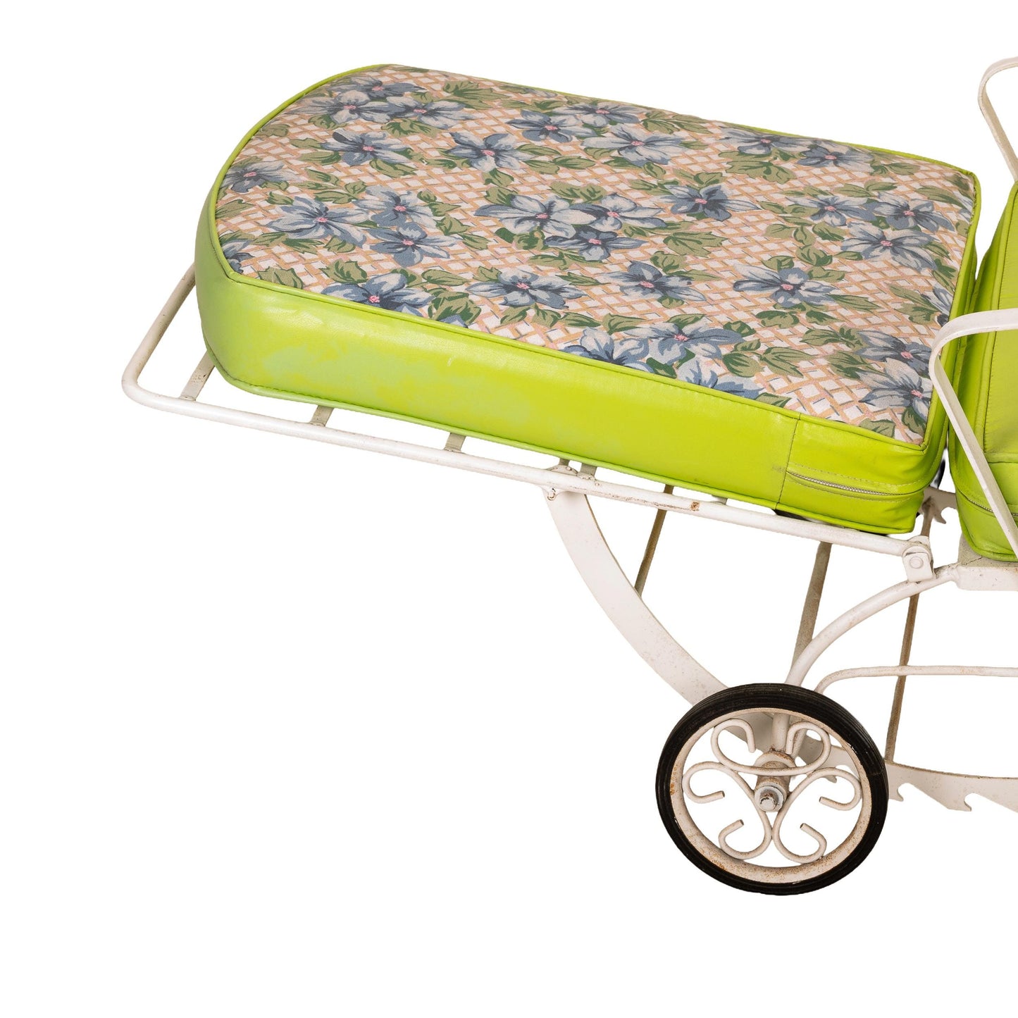 1960s Floral Wrought Iron Patio Chaise Lounge Chair Lounger , Vintage Mid Century Flair