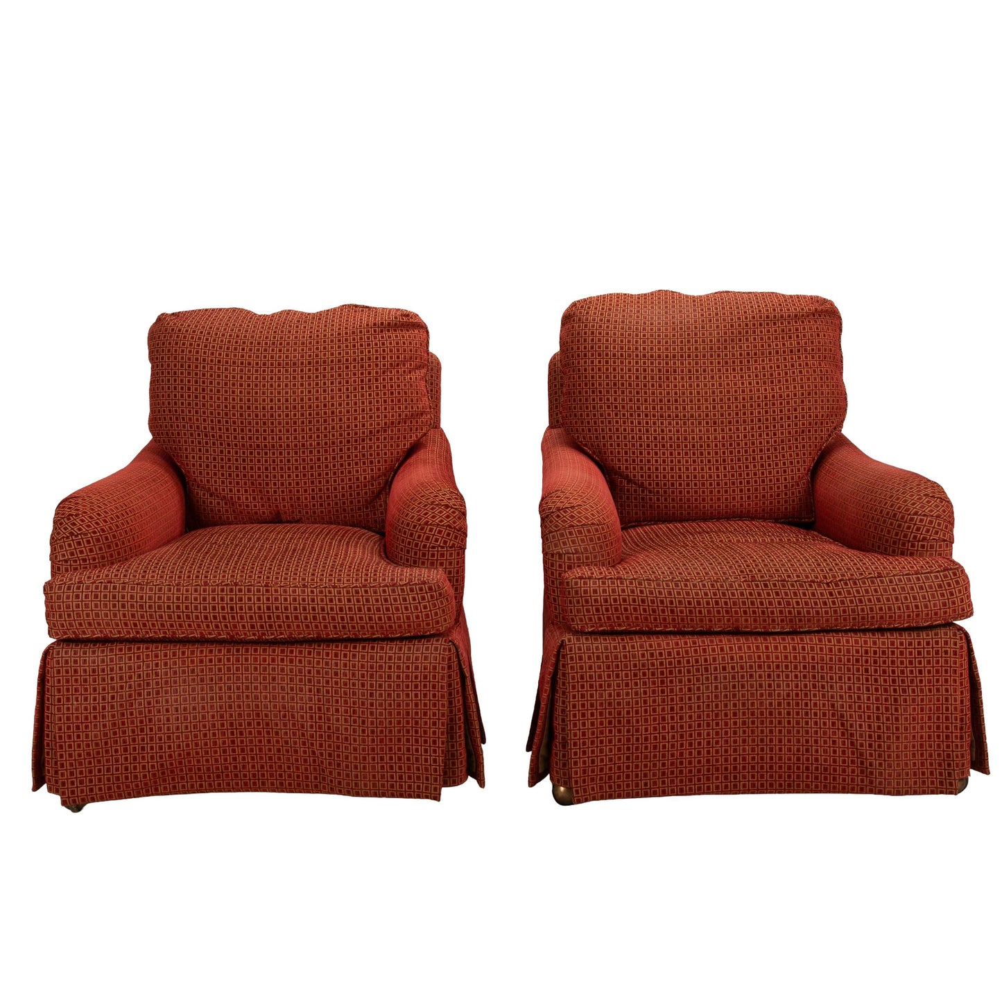 Baker Furniture Waterfowl Down English Roll Arm Skirted Club Chairs - A Pair