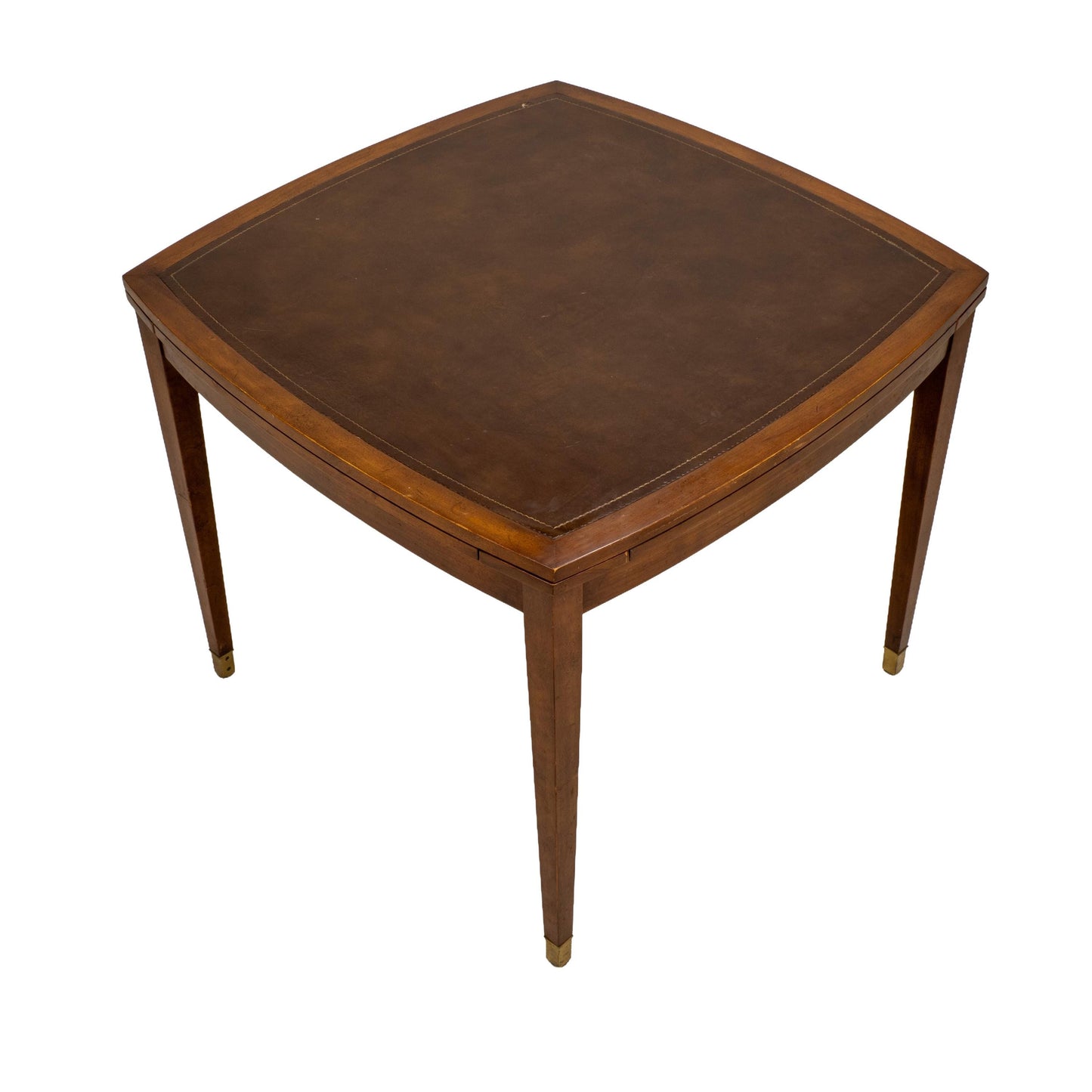 Vintage Old Colony Beacon Hill Walnut & Leather Games Table W/ Hidden Drink Holders