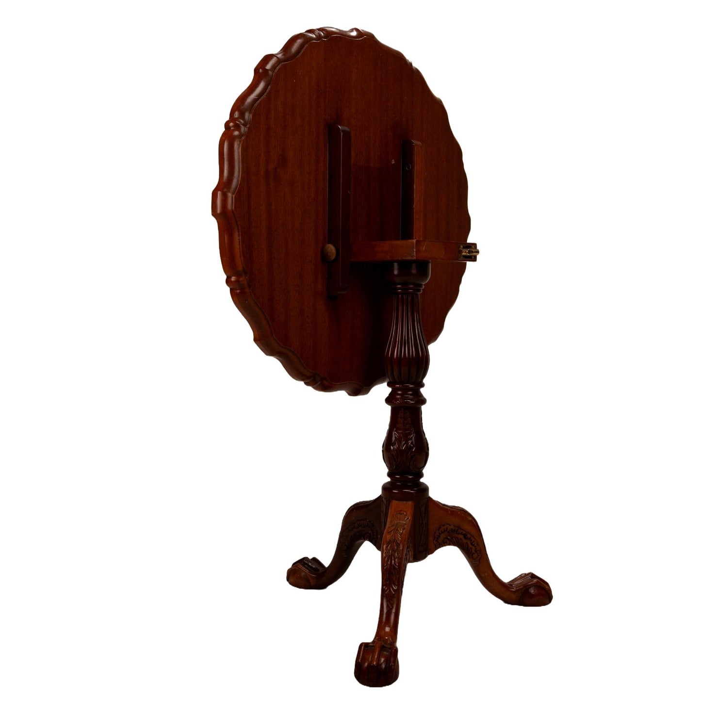Vintage English Georgian Chippendale Mahogany Pie Crust Tilt Top Tea Card Table , Brass Hardware, Exquisite Detailed Carvings, Elegant Piece