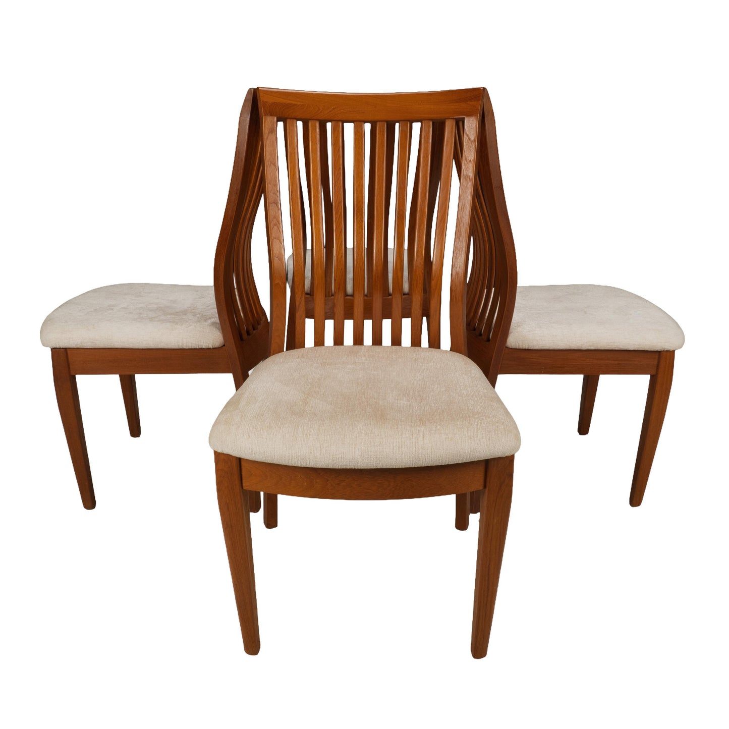 Set of 4 Benny Linden Solid Teak Slat Back Dining Chairs Mid Century Modern Scandinavian