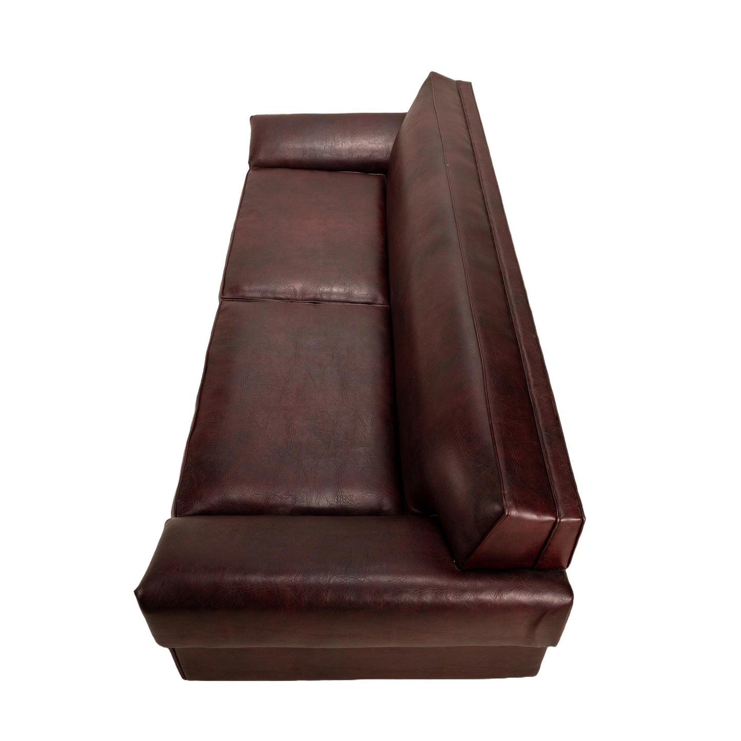1960s Mid Century Modern Castro Convertible Naugahyde Long Sofa in Dark Burgundy , MCM Retro Mod Lowrider Couch USA Shipping Available