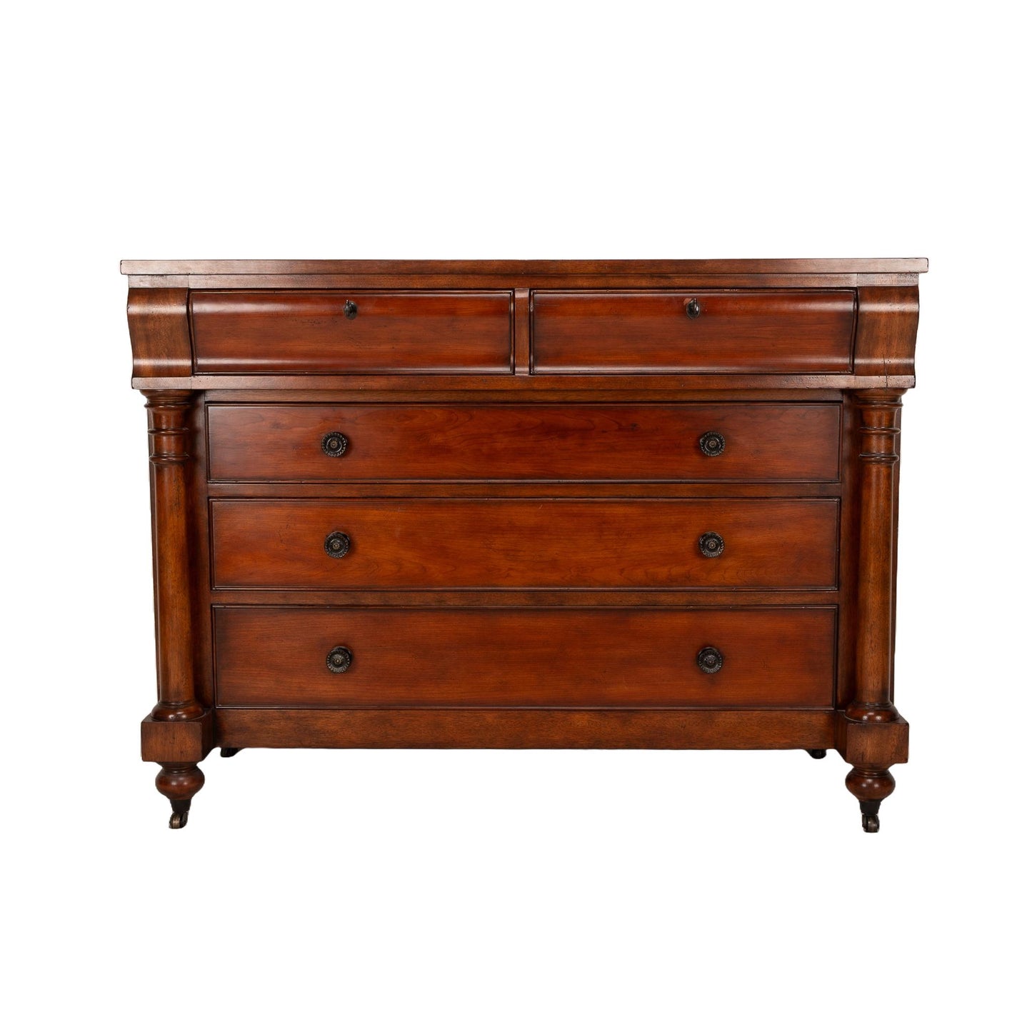 Vintage Large Ralph Lauren American Empire Style Mahogany 5 Drawer Dresser on Casters , RL Lauren