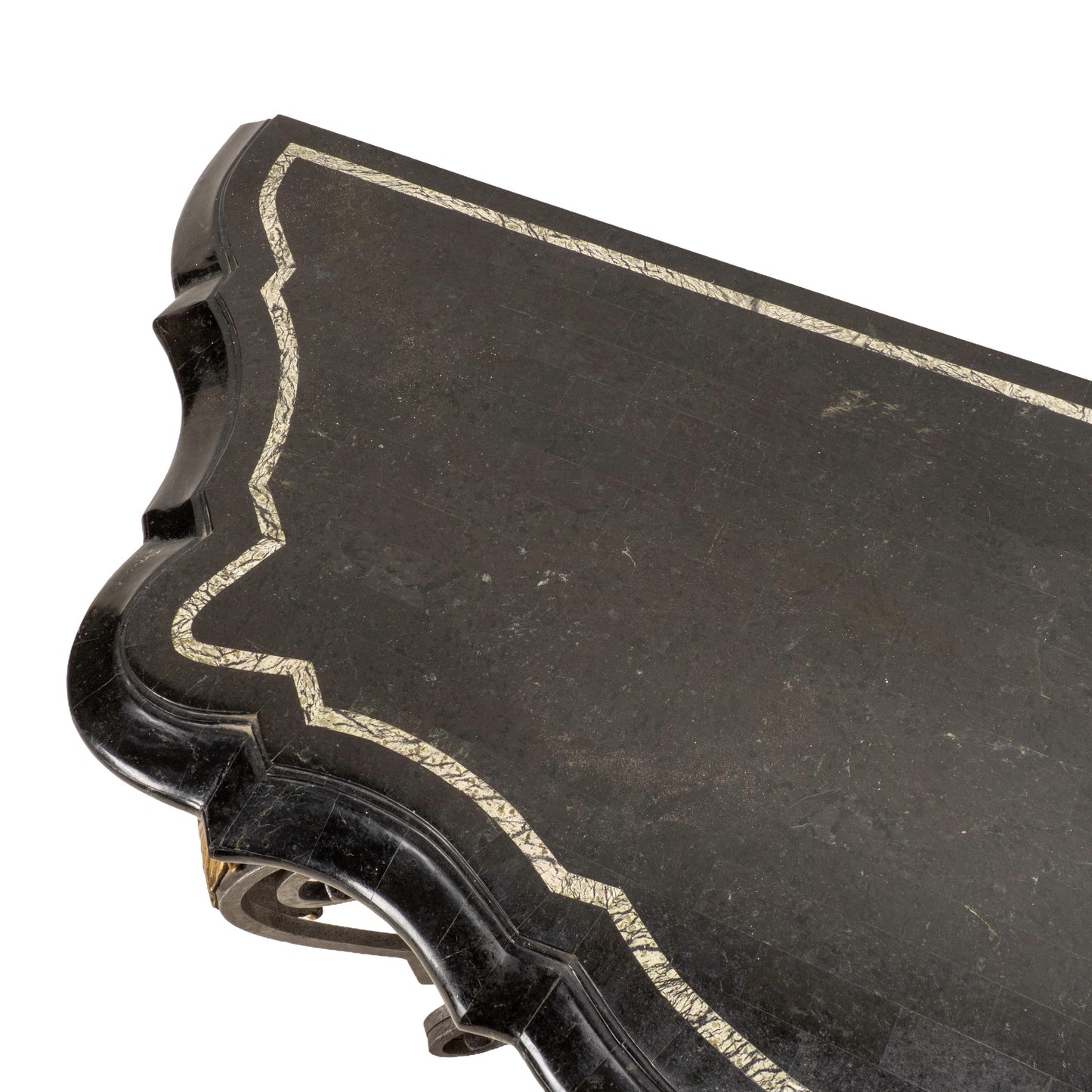 Maitland Smith Tessellated Marble Console Table Louis XV Style Iron Brass