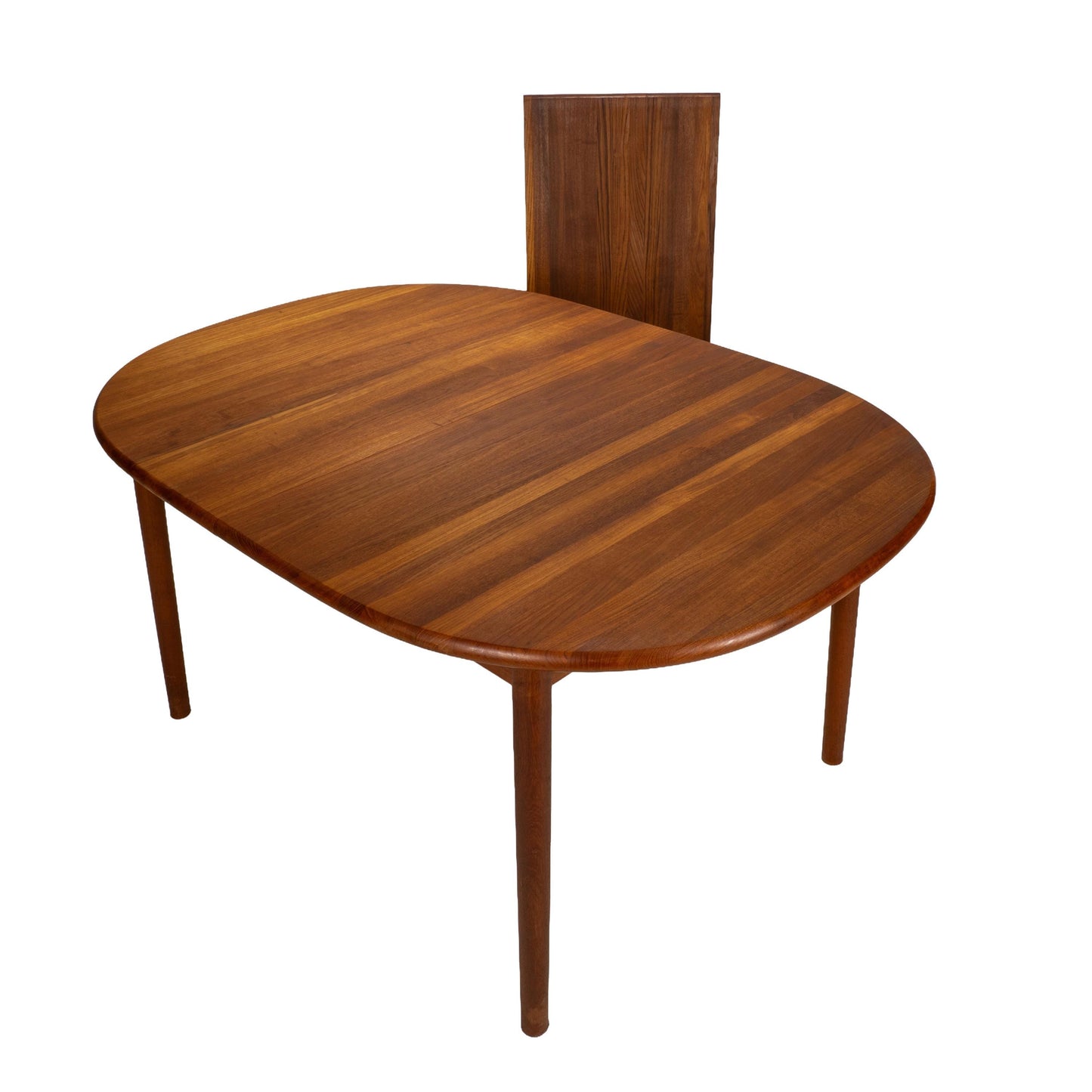 Danish Modern Solid Teak Dining Table W/ Leaf, Oval Extension Table