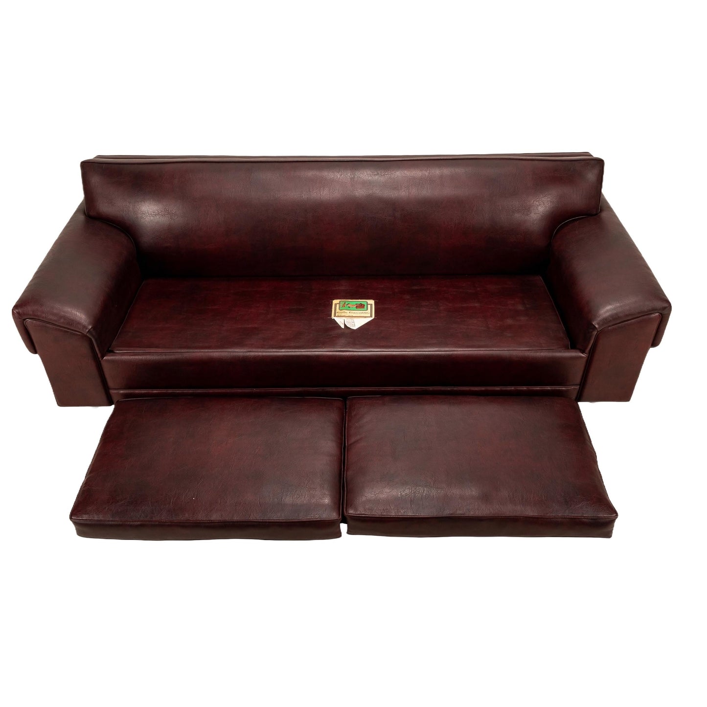 1960s Mid Century Modern Castro Convertible Naugahyde Long Sofa in Dark Burgundy , MCM Retro Mod Lowrider Couch USA Shipping Available