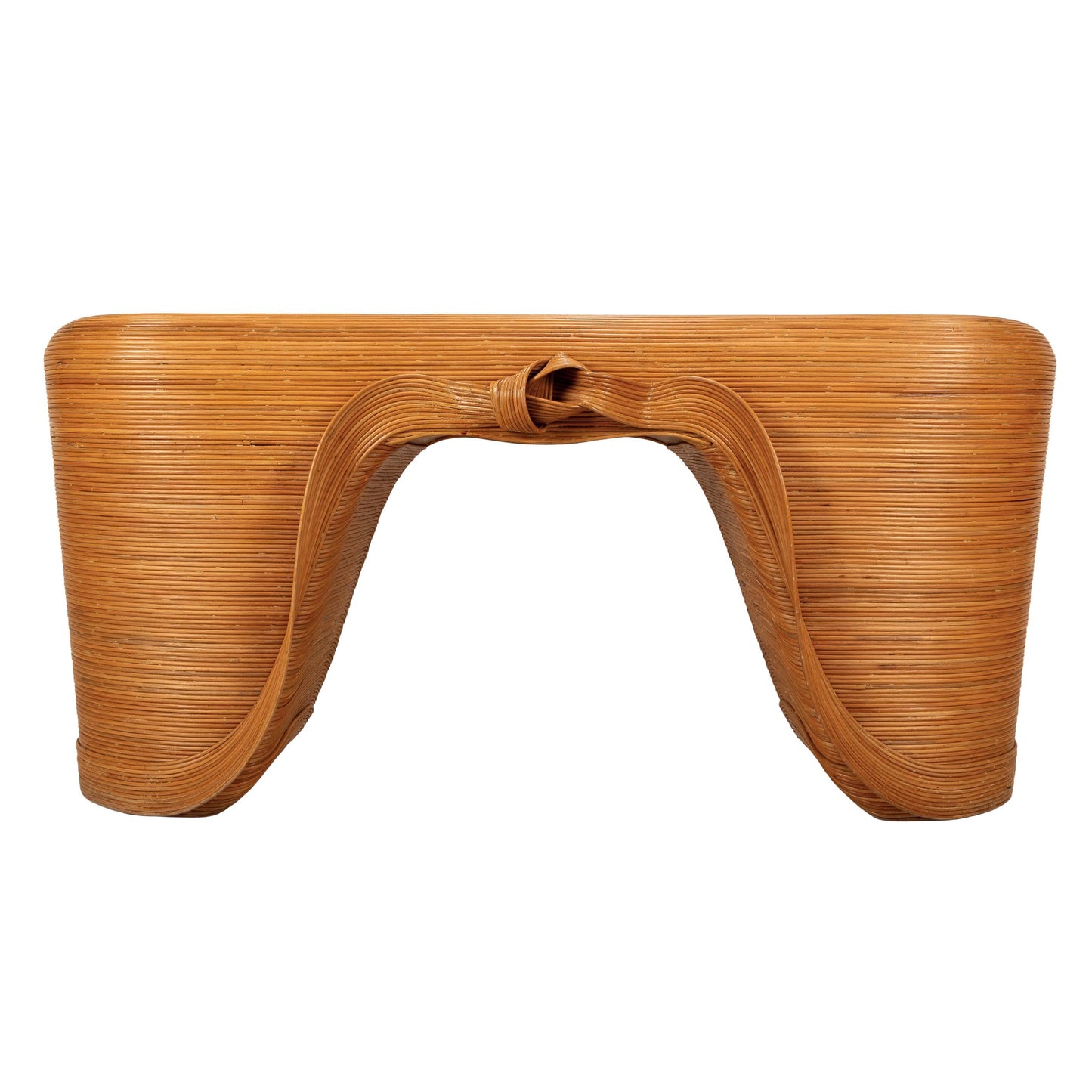 Mid-20th Century Organic Modern Pencil Rattan Split Reed Bambo Console Table, Free Form Unique Flow
