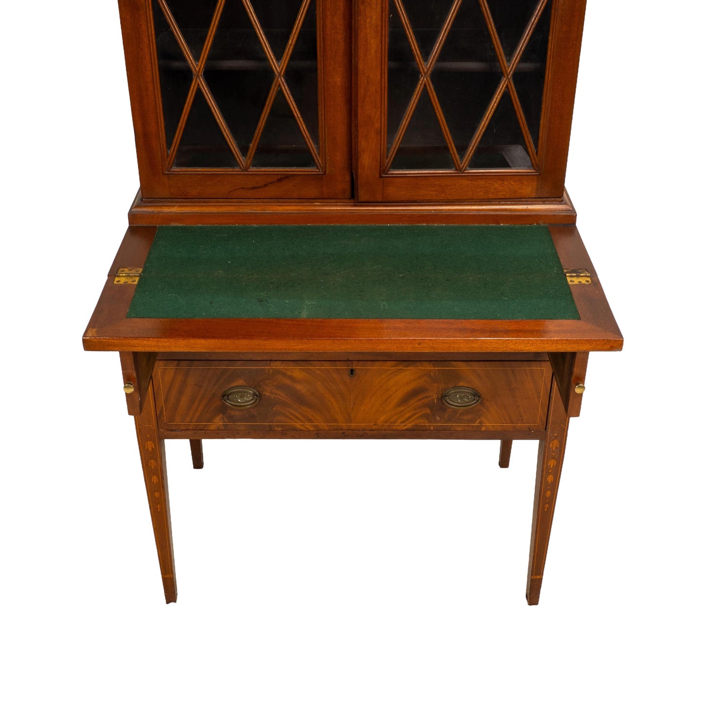 Late 19th Century Flame Mahogany Secretary Desk Bookcase, Antique Drop Front Desk