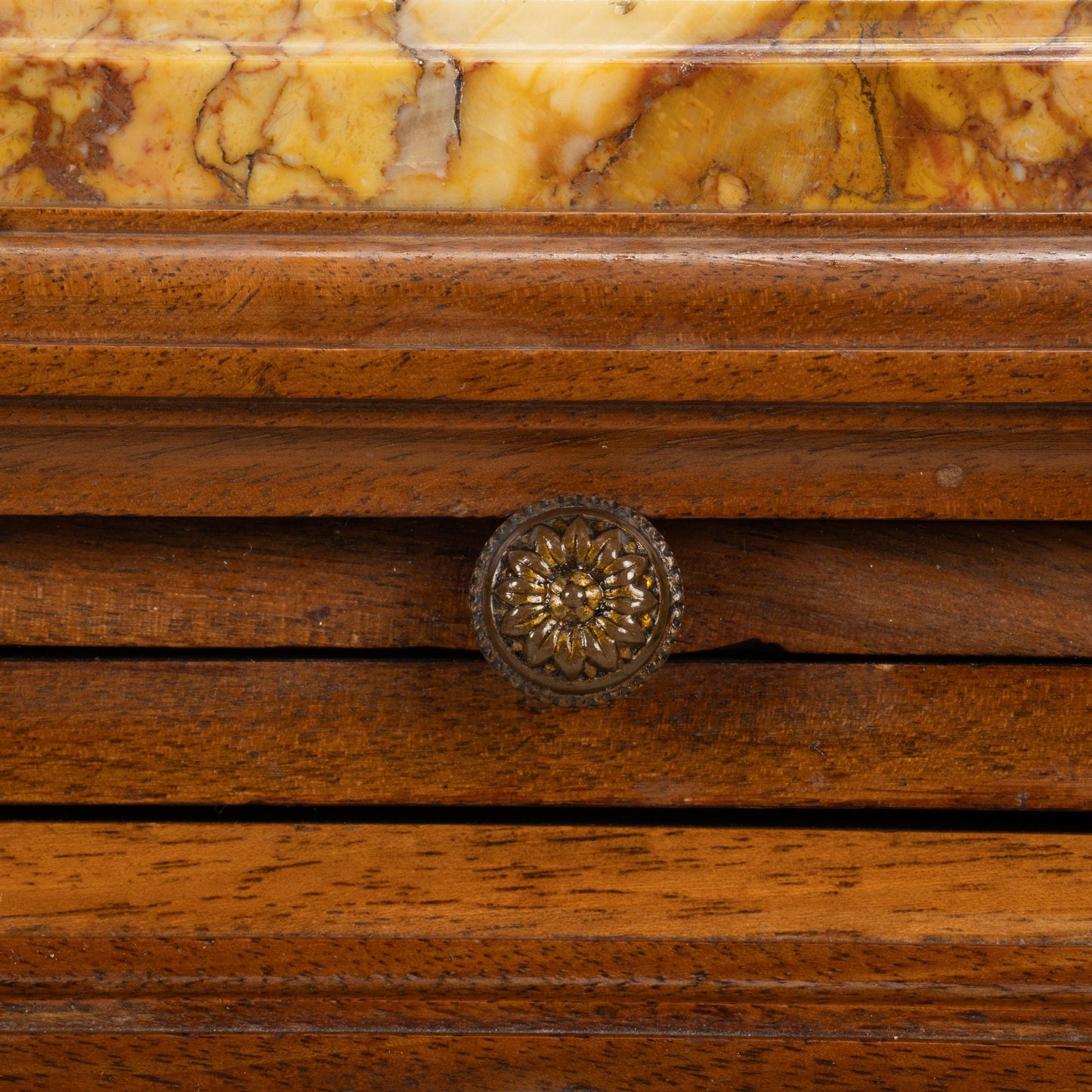 Antique French Louis XVI Style Marble Top Ceramic Lined Nightstands - A Pair