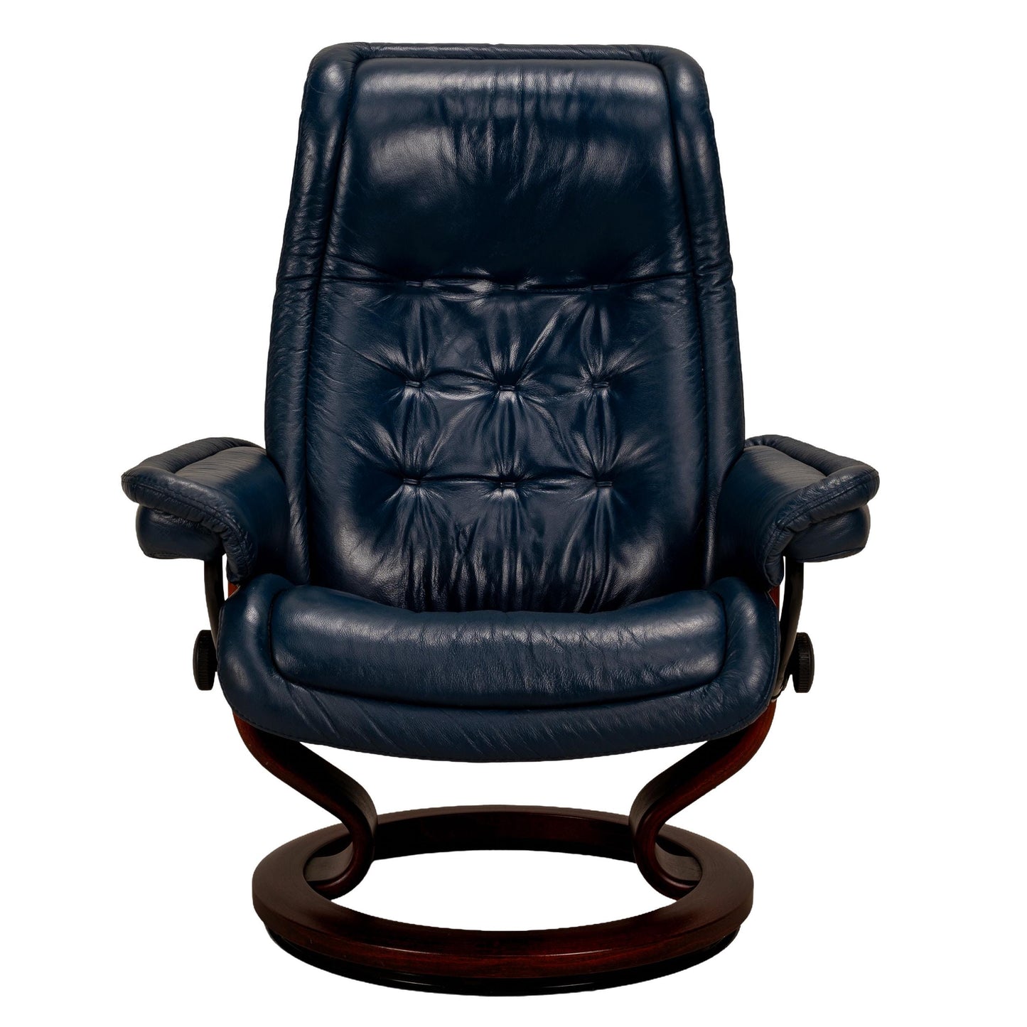 Ekornes Stressless Royal Recliner – Medium – Blue Leather W/ Wood Base - Made in Norway