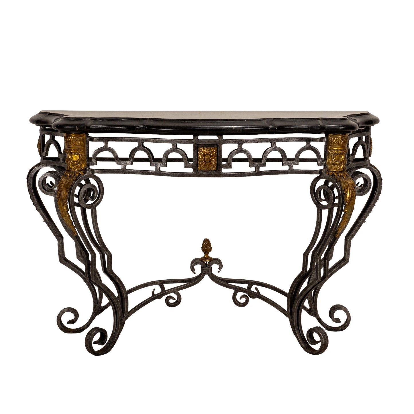 Maitland Smith Tessellated Marble Console Table Louis XV Style Iron Brass