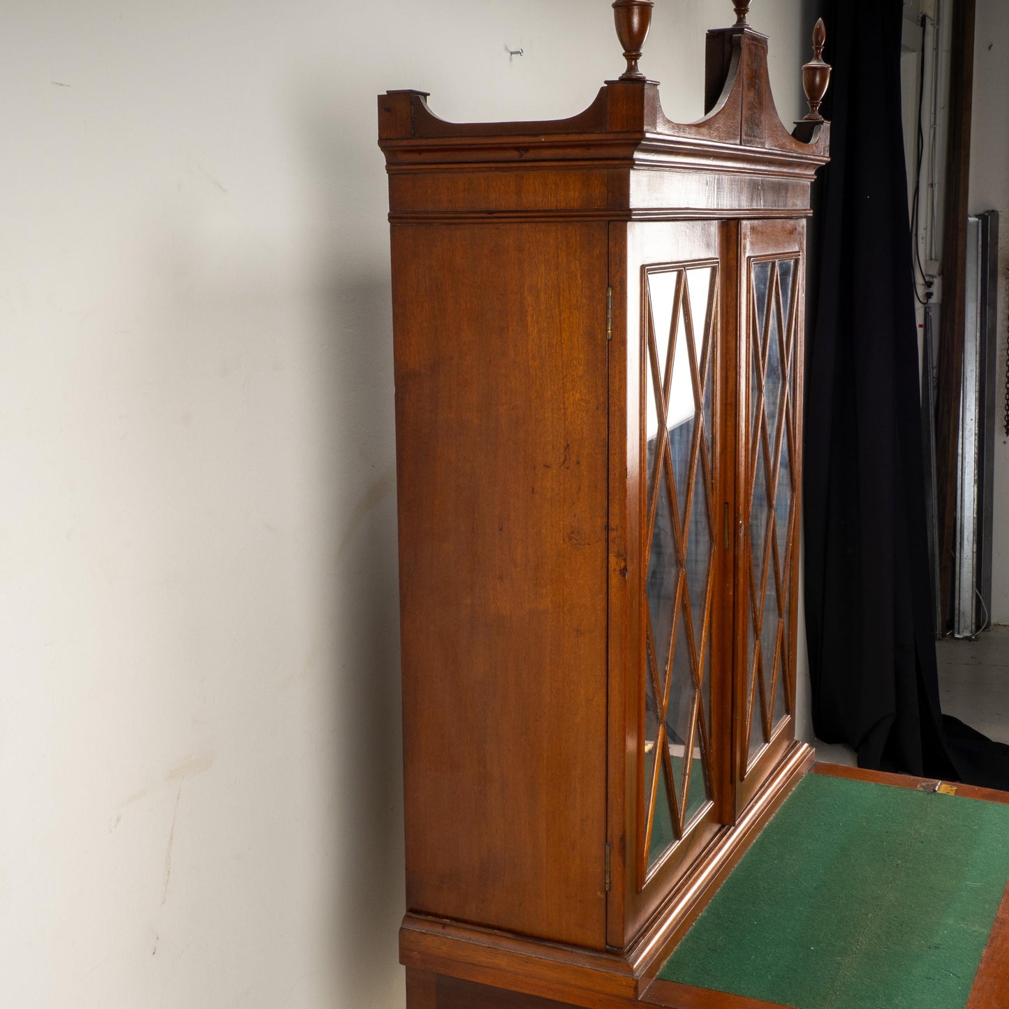 Late 19th Century Flame Mahogany Secretary Desk Bookcase, Antique Drop Front Desk