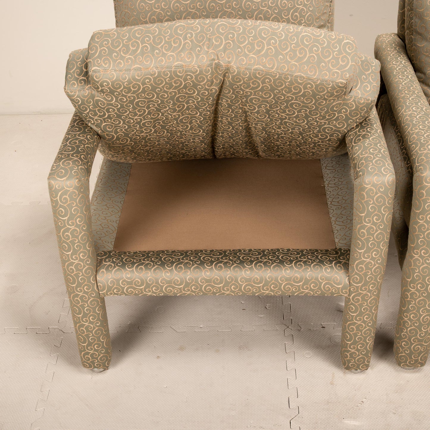 1980s Milo Baughman Style Parson Upholstered Lounge Chairs - A Pair , Classic Mid Century Modern Design MCM , High End Quality Piece