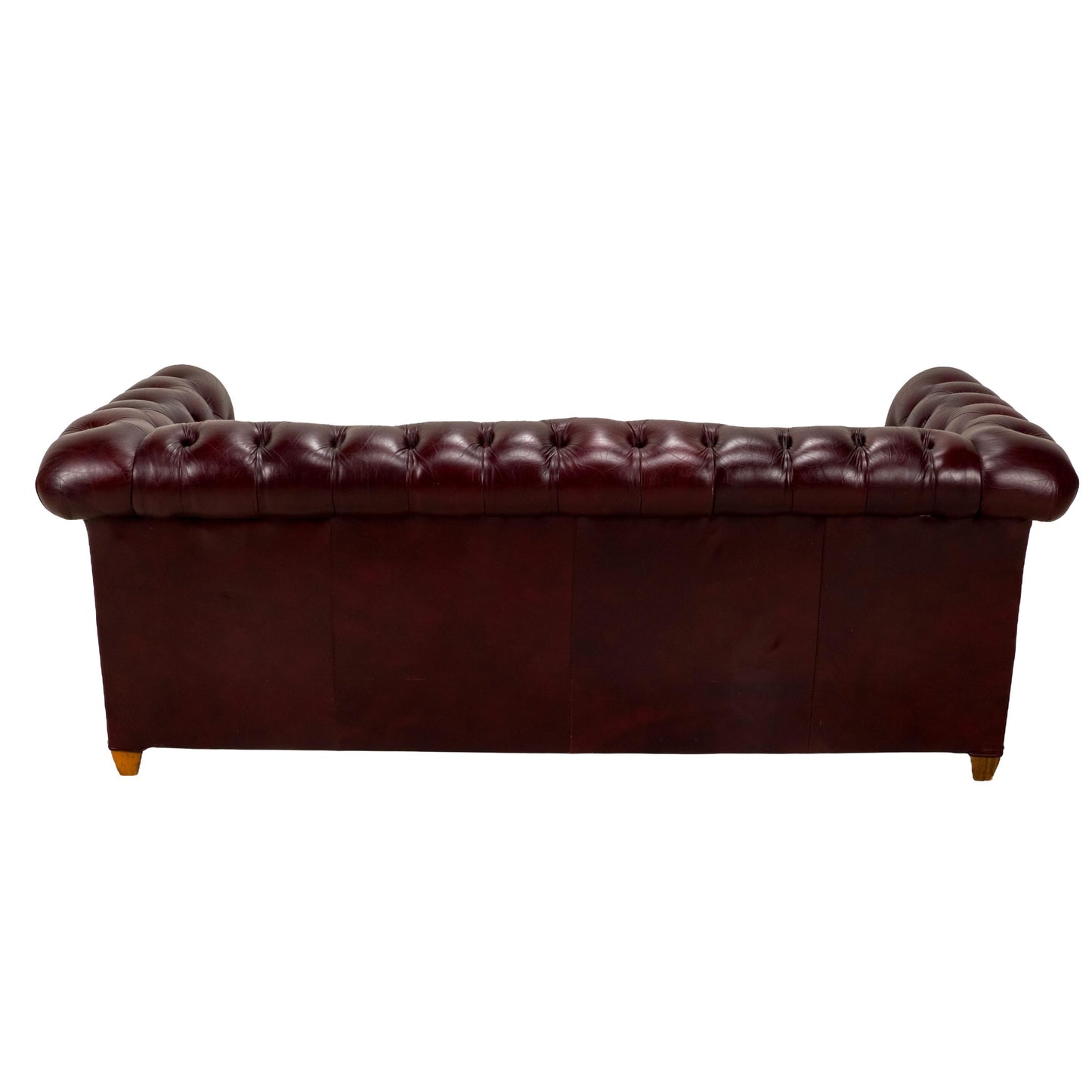 Vintage 1970s Tufted English Chesterfield Style Burgundy Leather Sofa 76"
