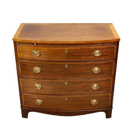 Baker Furniture Georgian Inlaid Banded Mahogany Bowfront Bachelor Chest of Drawers
