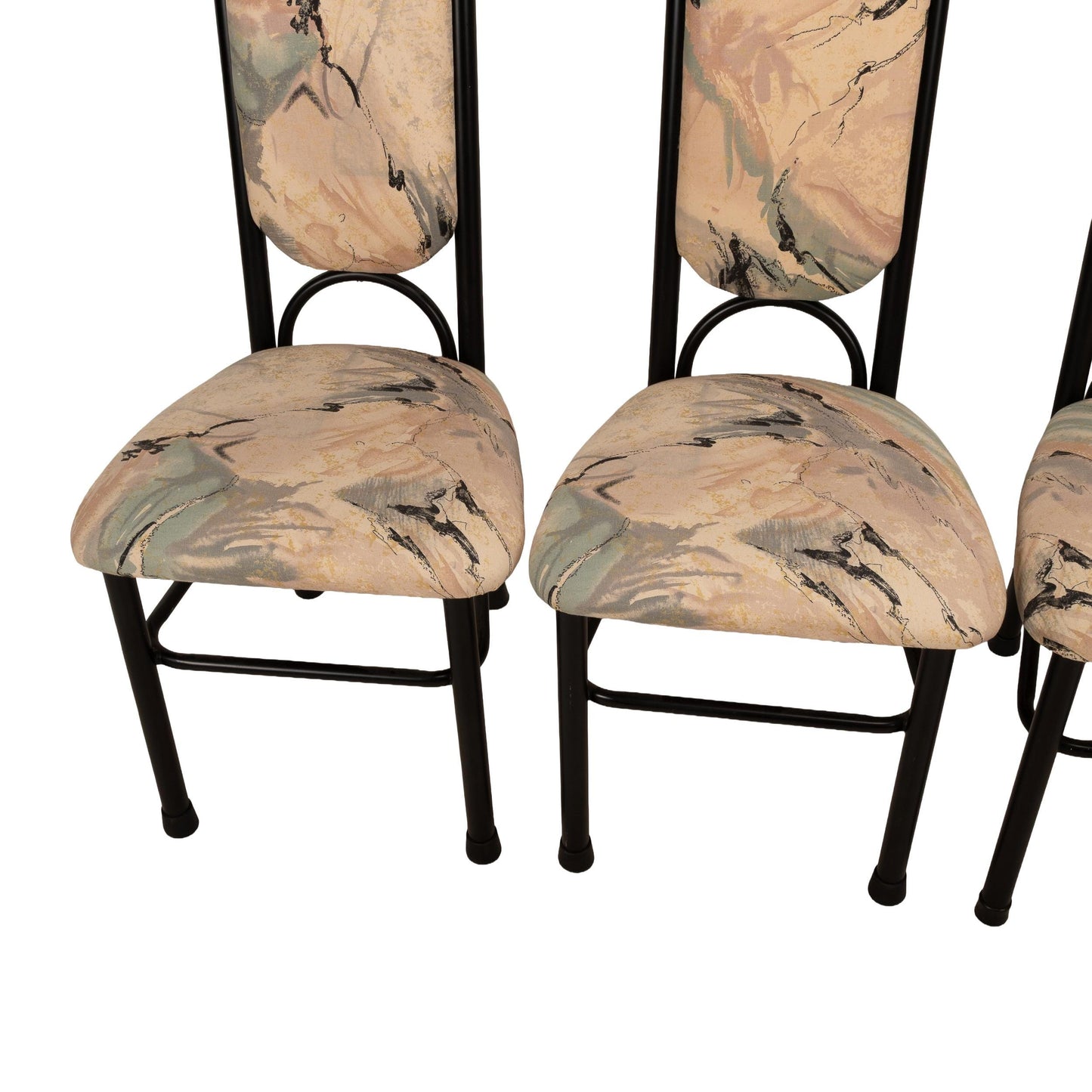 1980s Liberty Furniture of Canada Postmodern Upholstered Black Metal Tubular Dining Chairs - Set of 4