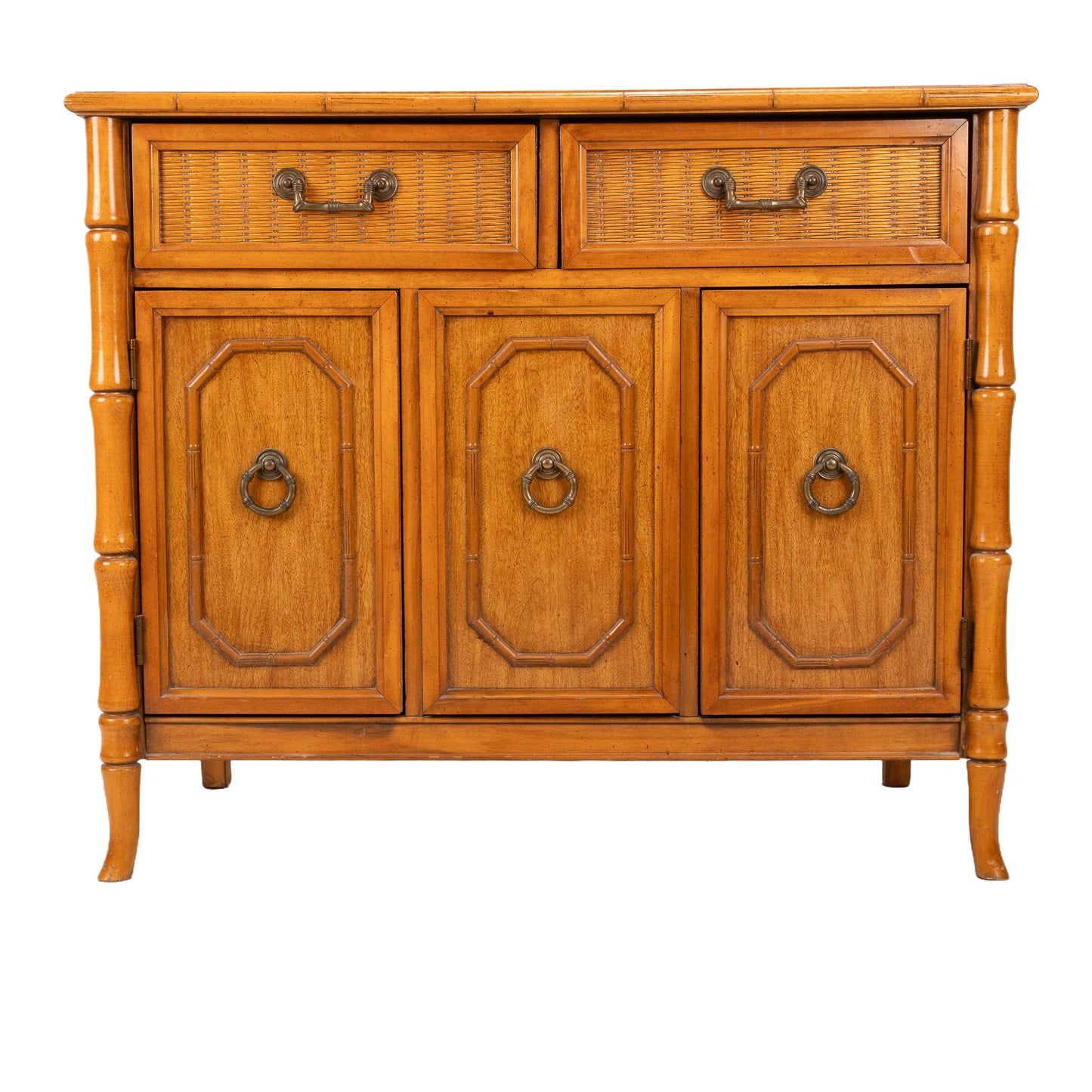 Vintage Broyhill Faux Bamboo Credenza – Palm Beach Regency Chinoiserie Sideboard – 1960s Hollywood Glam Console Cabinet - USA Shipping Avail