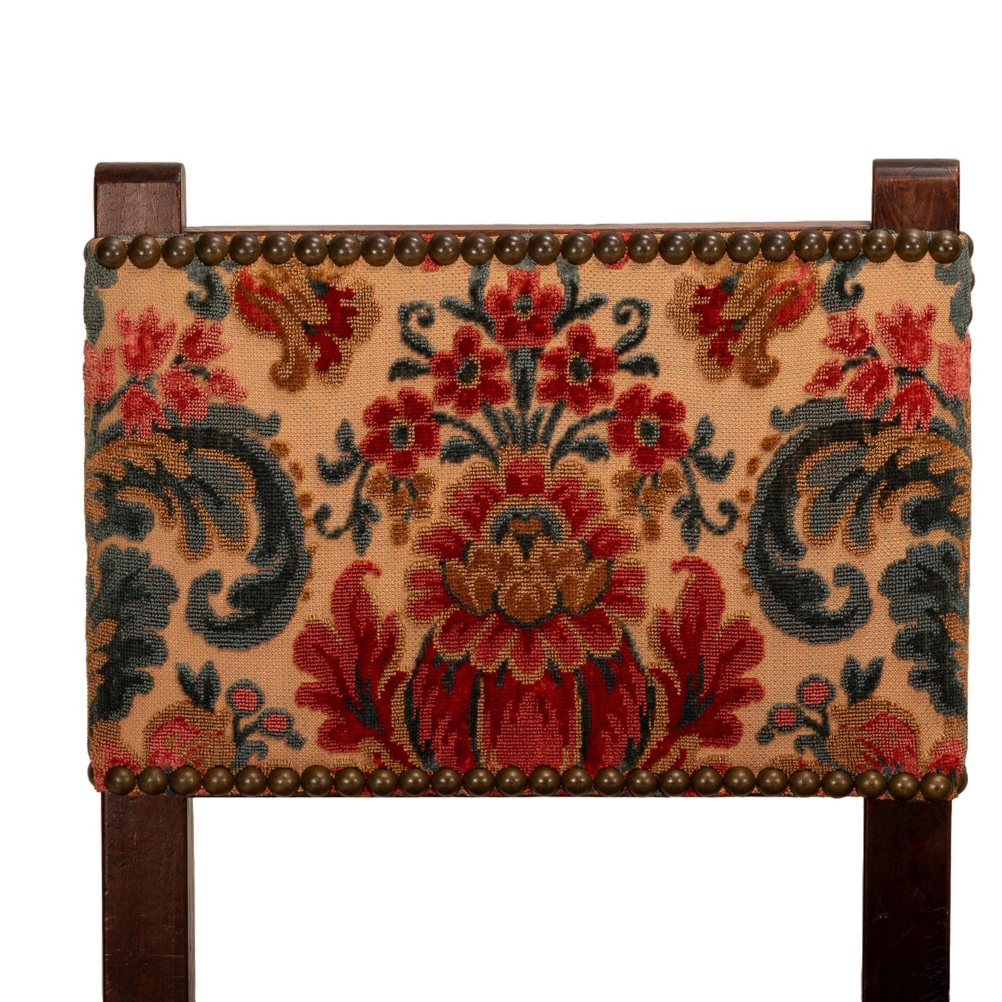 Antique French Walnut Baroque Cut Velvet Studded Floral Side Chairs - A Pair , Gorgeous French Antiques, High End Statement Piece