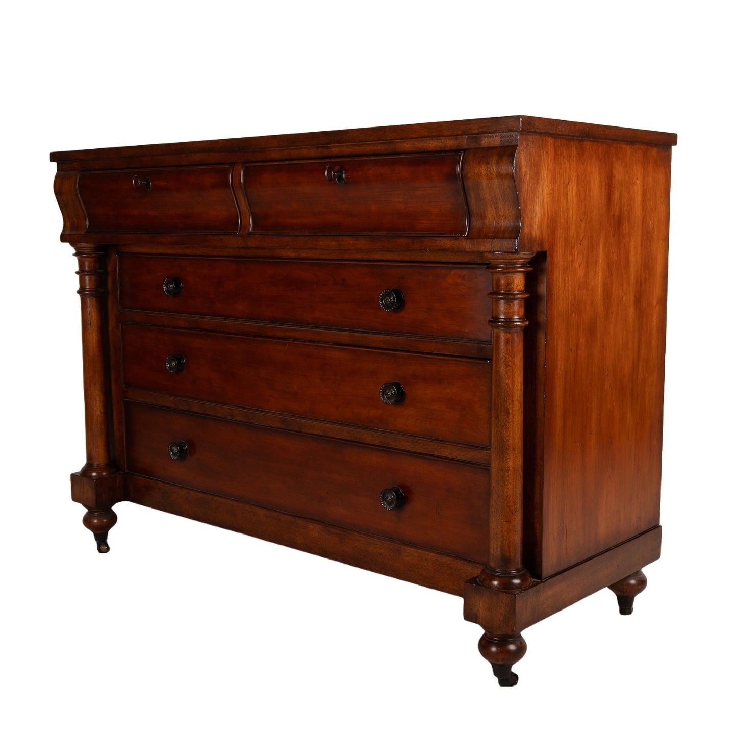Vintage Large Ralph Lauren American Empire Style Mahogany 5 Drawer Dresser on Casters , RL Lauren