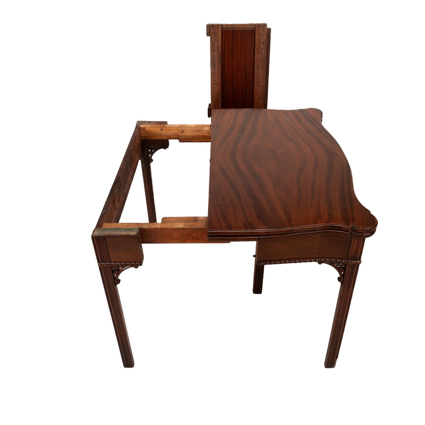 Antique Caradelli of NYC Chippendale Carved Flamed Mahogany Flip Top Expandable Dining / Game Table , Gorgeous & Unique Piece, Space Saving