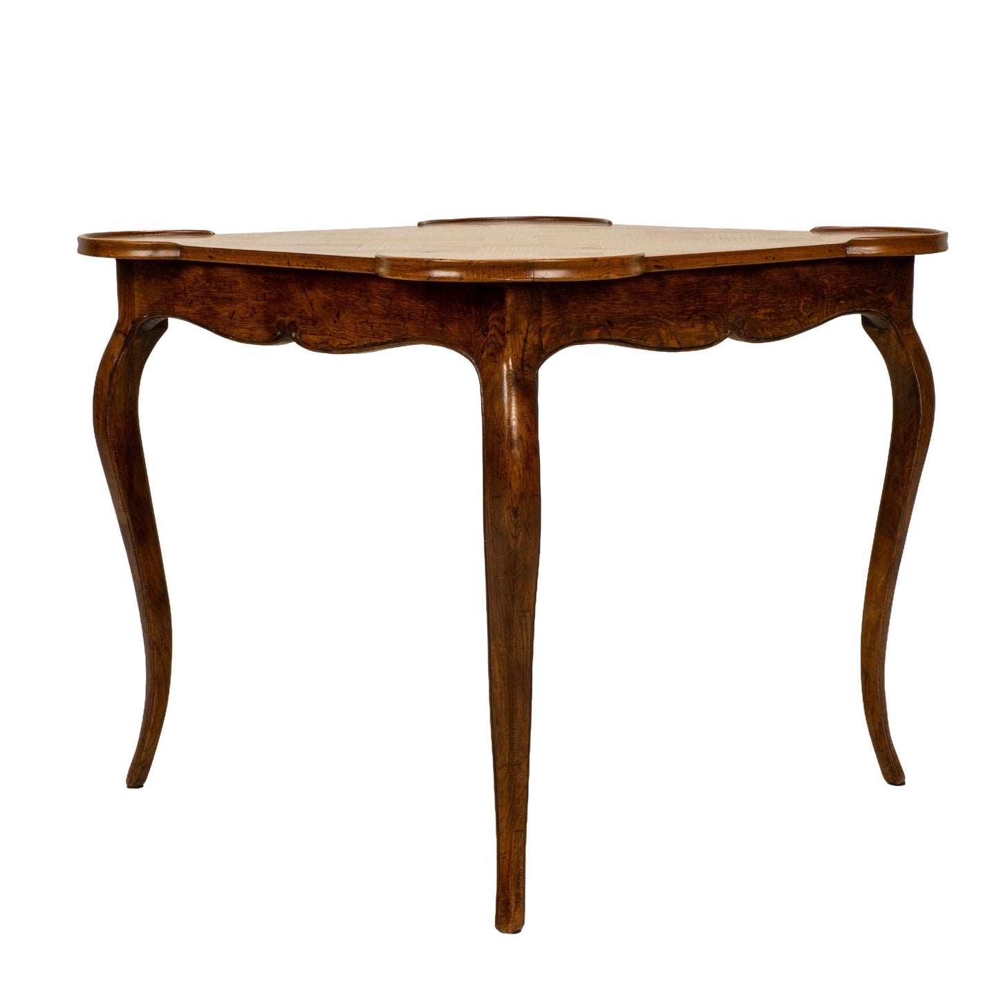 Italian Cabriole Leg Parquetry Top Oak Game Table Made in Italy