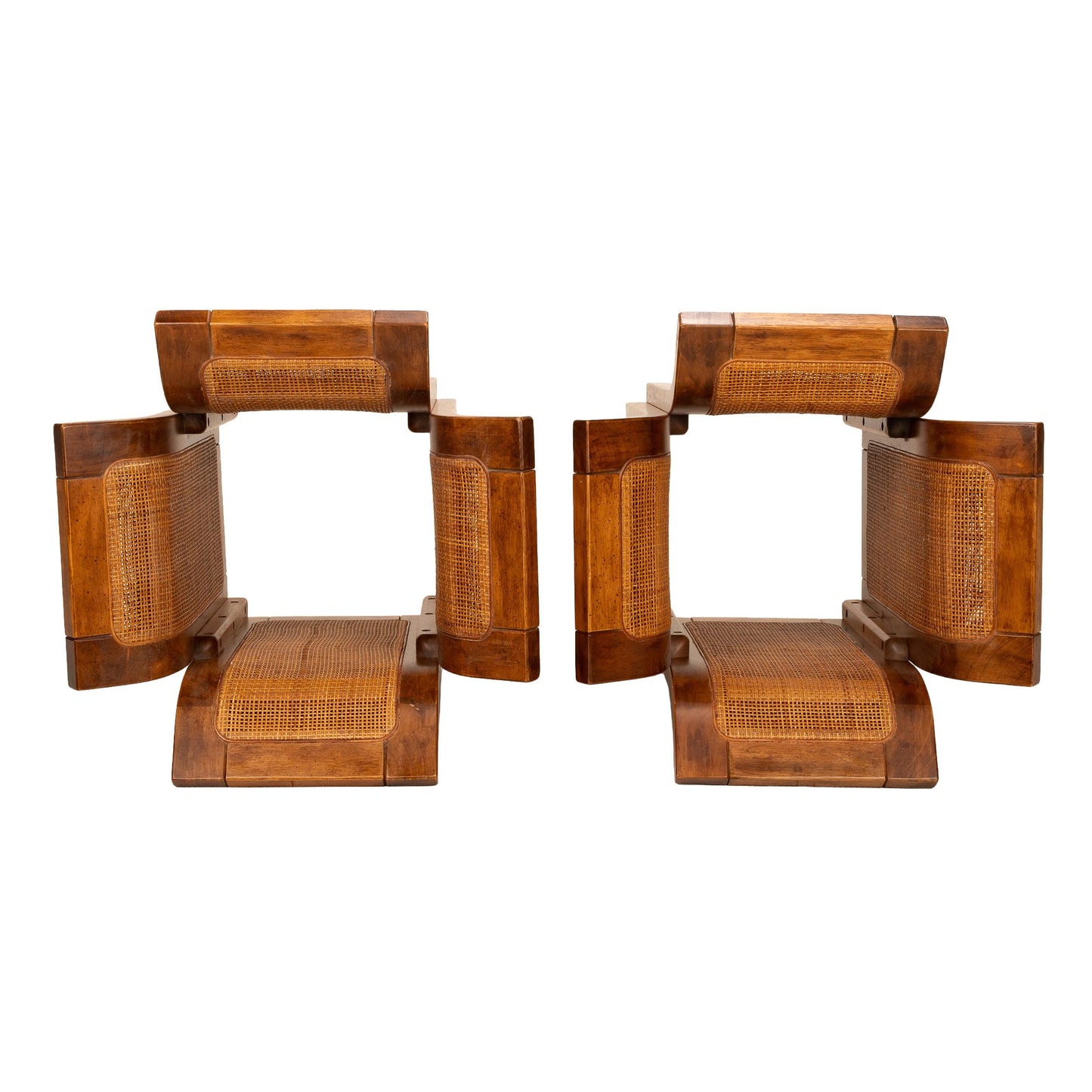 1960s Mid Century Modern Double Wicker Bentwood Side Tables with Smoked Glass Tops – Retro Boho Chic Vintage Accent End Tables
