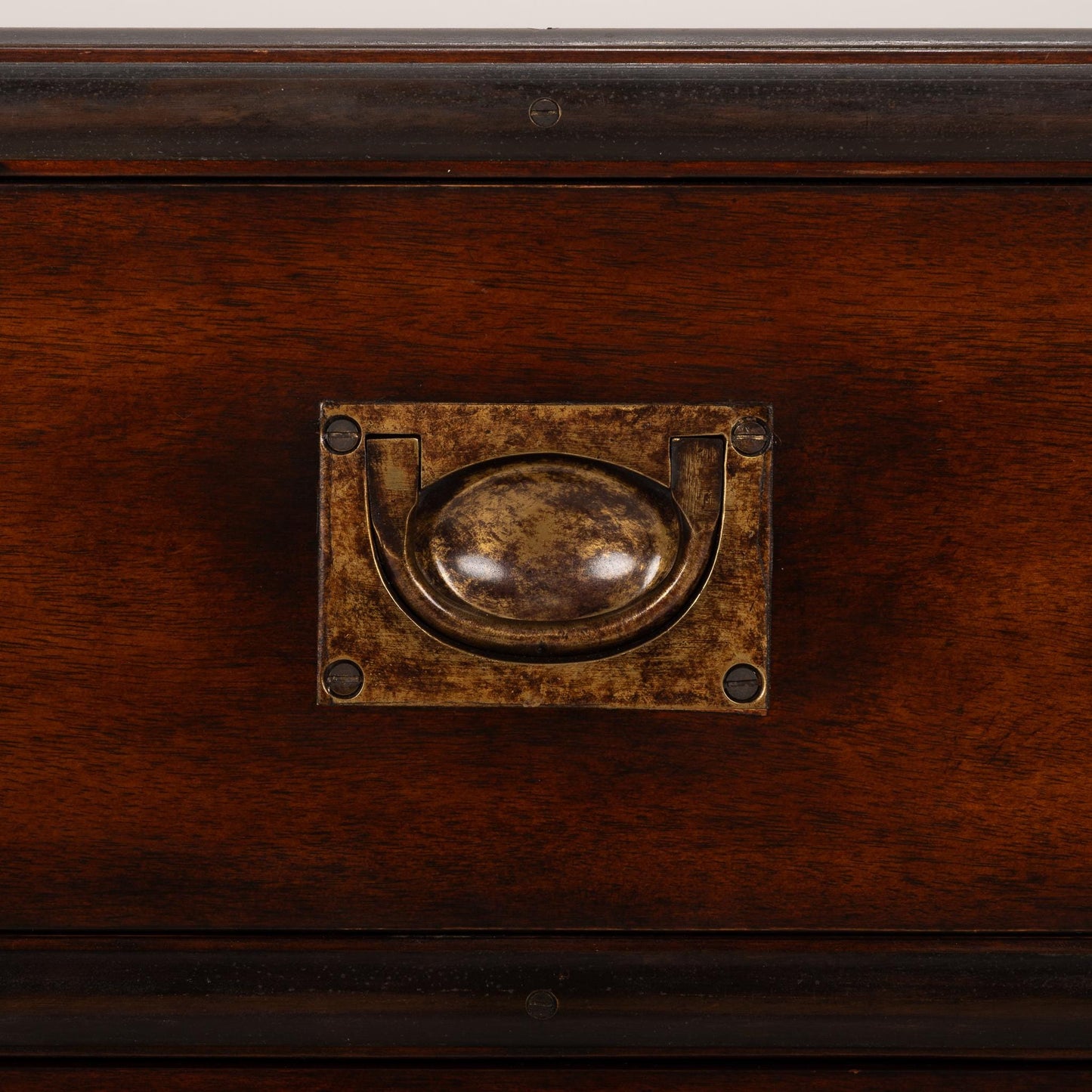 Antique Solid Mahogany English Brass Banded Campaign Style Small Chest of Drawers, Very Solid and Heavy, Timeless Piece USA Shipping Avail.