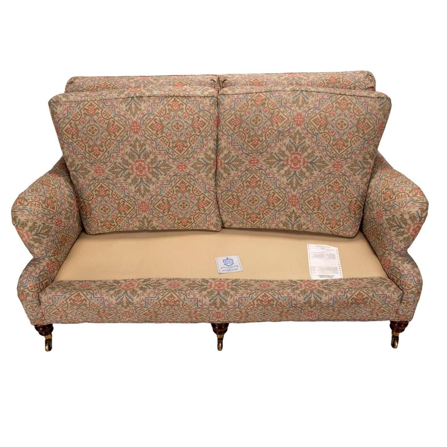 Vintage Hickory Chair Company English Roll Arm Loveseat With Casters , Elegant Sofa, High End Home Furniture, Brass Wheels, Gorgeous