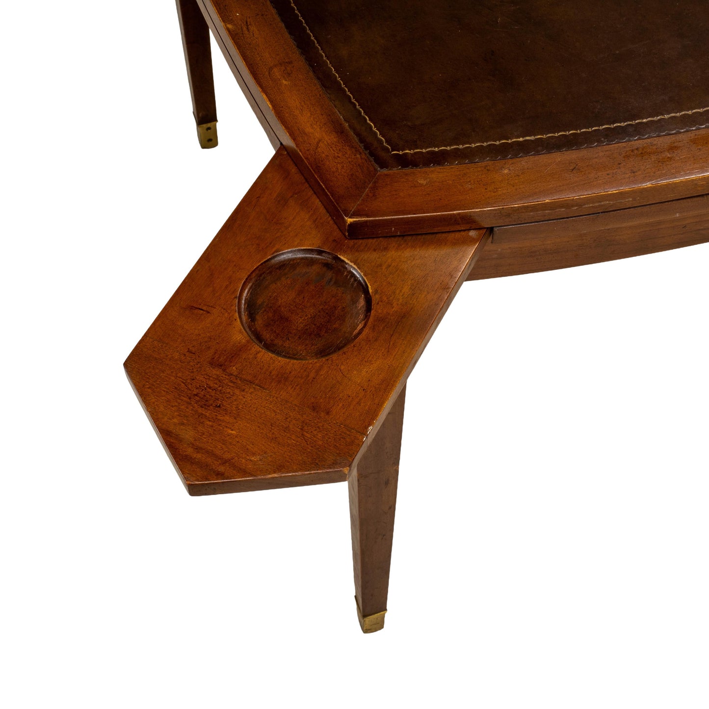 Vintage Old Colony Beacon Hill Walnut & Leather Games Table W/ Hidden Drink Holders