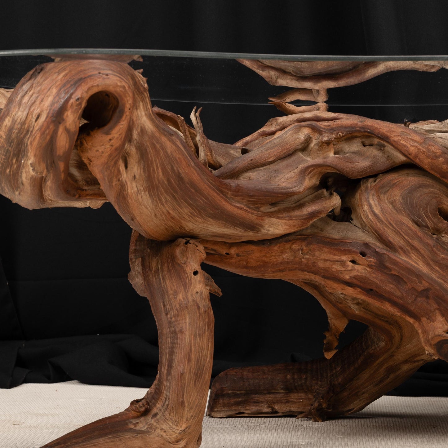 Mid-Century Organic Modern Driftwood Coffee Table – 1960s Sculptural Wood Base w/ Original Biomorphic Kidney Glass Top, Vintage MCM Decor