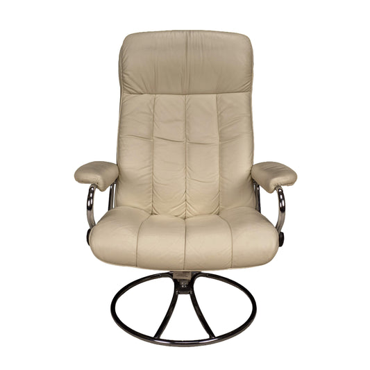 Ekornes Stressless Recliner Chair Vintage 1992 Cream Leather Chrome Base Size Medium Norway