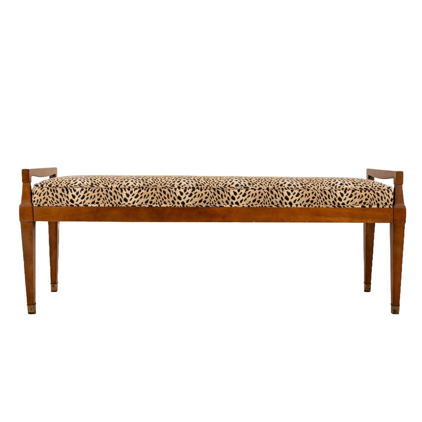1960s Drexel Mid Century Modern Bench – Federal Style Upholstered Window / Bed Bench – Cheetah Print Vintage Seating MCM Eclectic Charm