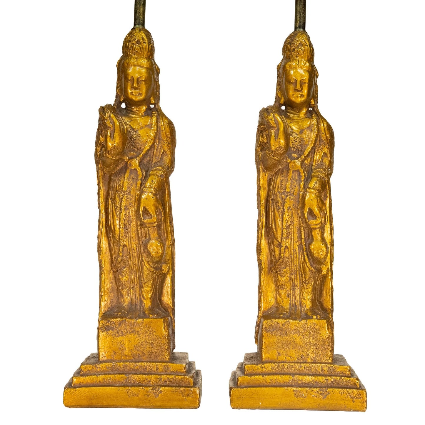 1960s Westwood Tony Paul Hollywood Regency Quan Yin (Buddha) Lamp Gold Gilt - A Pair , Statement Pop Piece, Unique Figural Light