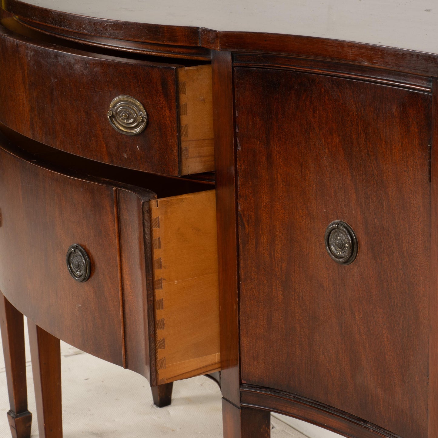 Vintage Mahogany Bow Front Buffet Server Hepplewhite Style Sideboard