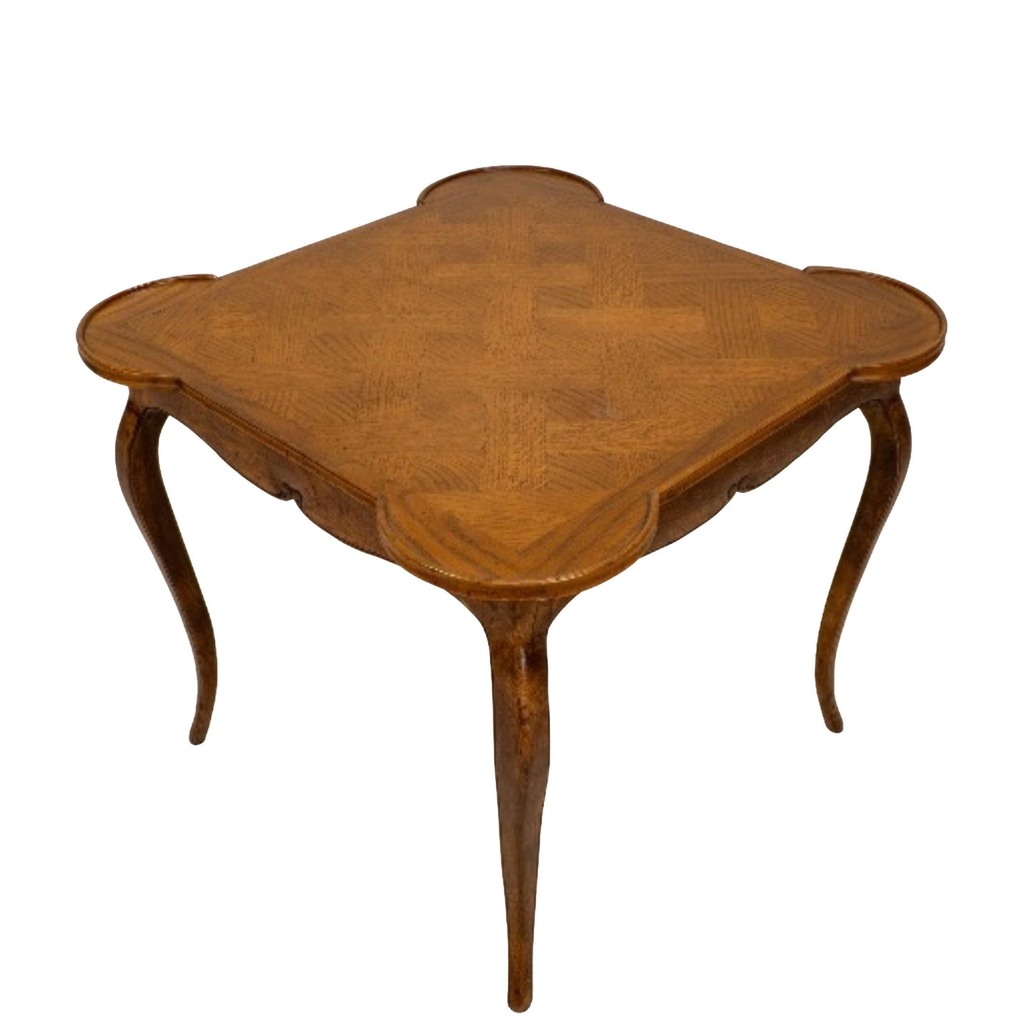 Italian Cabriole Leg Parquetry Top Oak Game Table Made in Italy