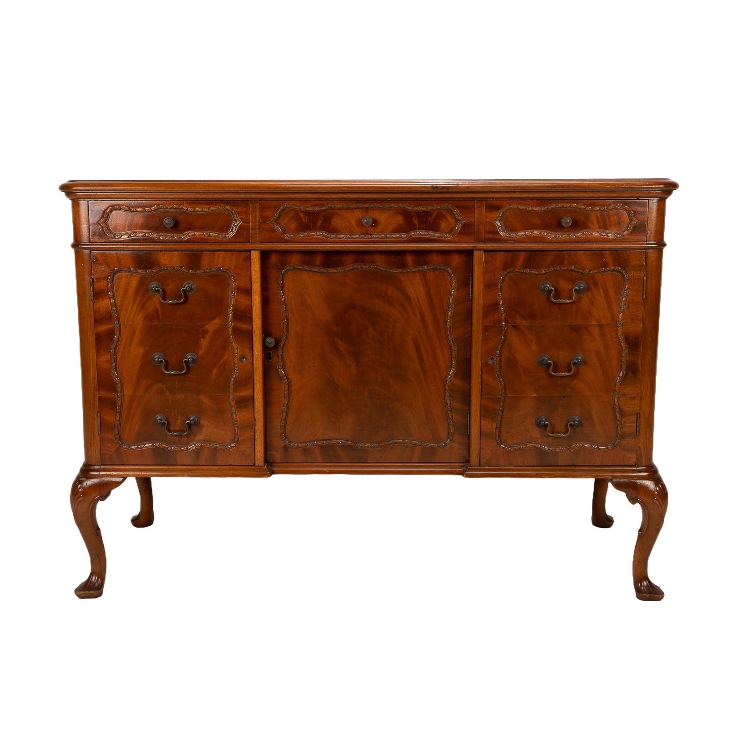 Antique French Provincial Style Flamed Mahogany Sideboard Buffet - High End Furniture, Gorgeous Burl Wood Pattern, USA Shipping Available