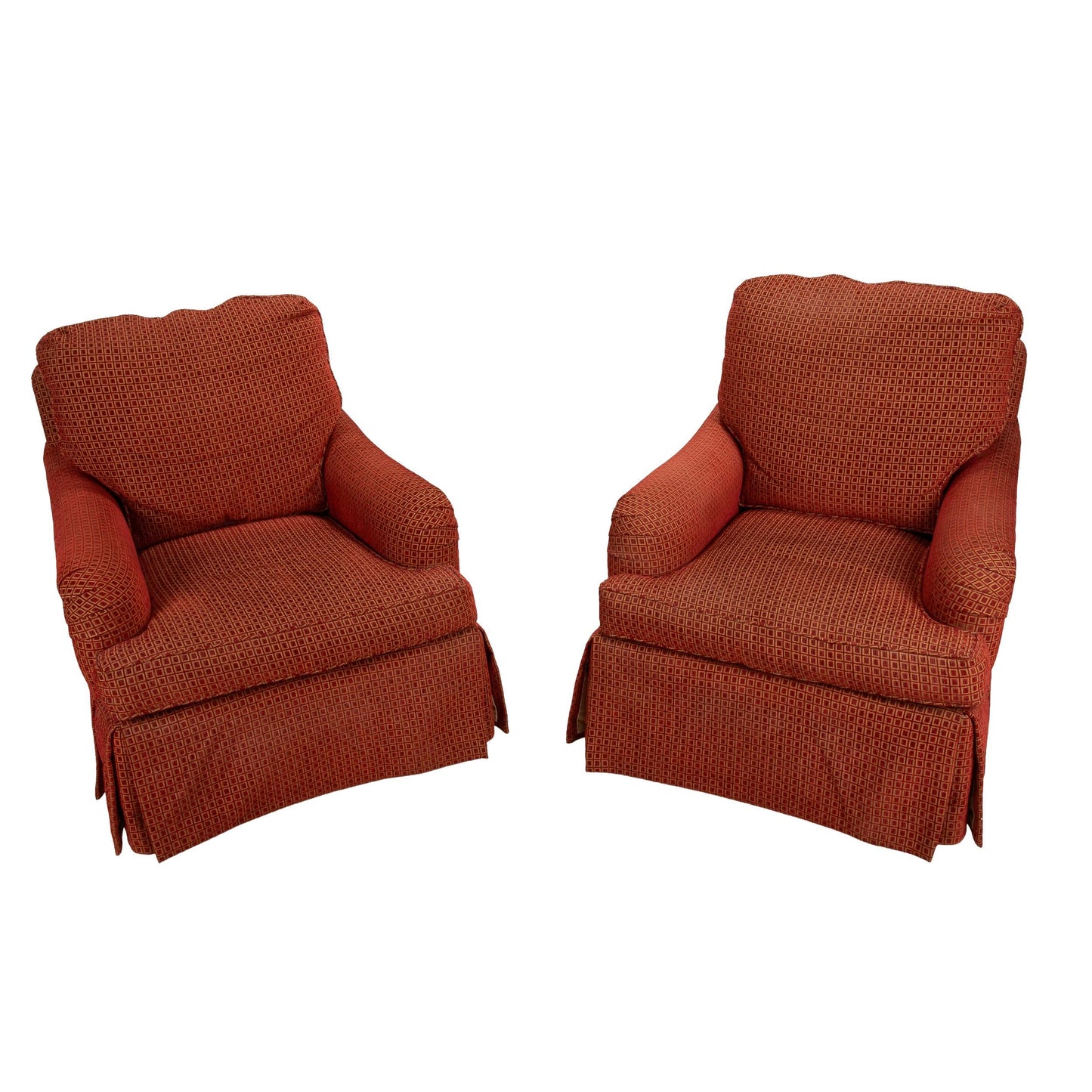 Baker Furniture Waterfowl Down English Roll Arm Skirted Club Chairs - A Pair